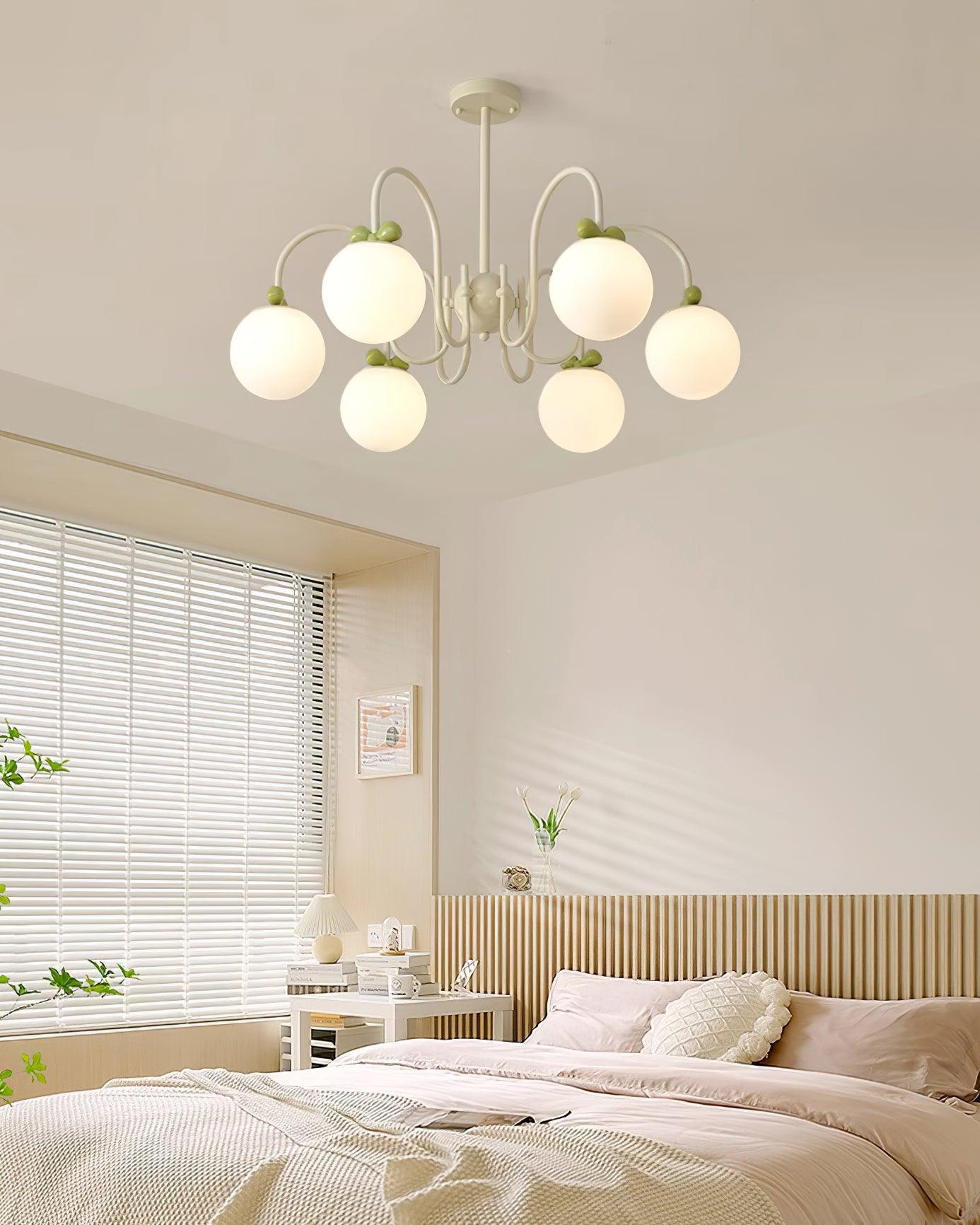 Cherry Chandelier Frosted Globe Branches Cream - Letslighting