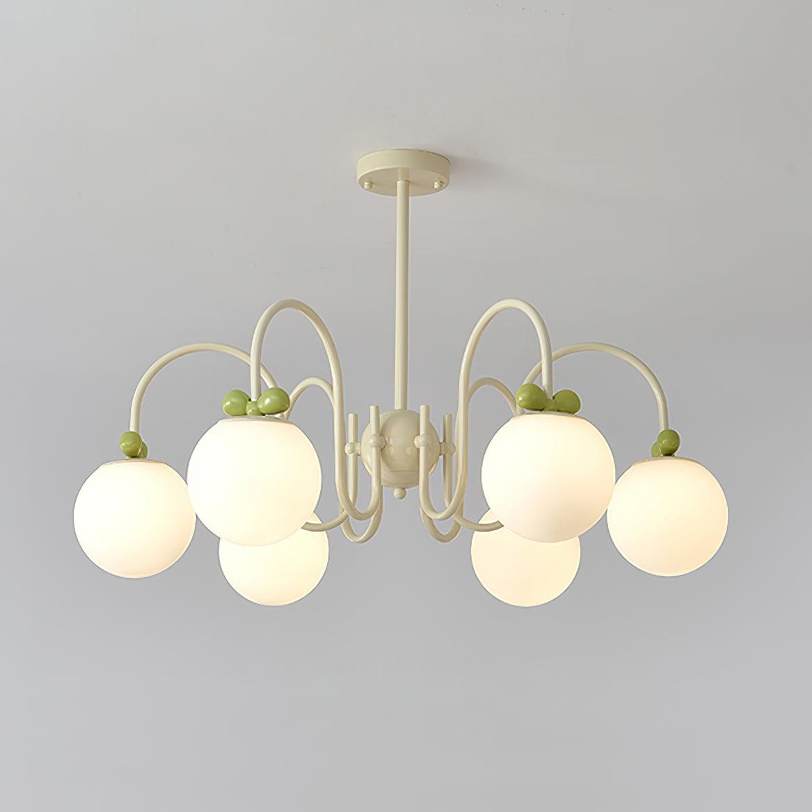 Cherry Chandelier Frosted Globe Branches Cream - Letslighting