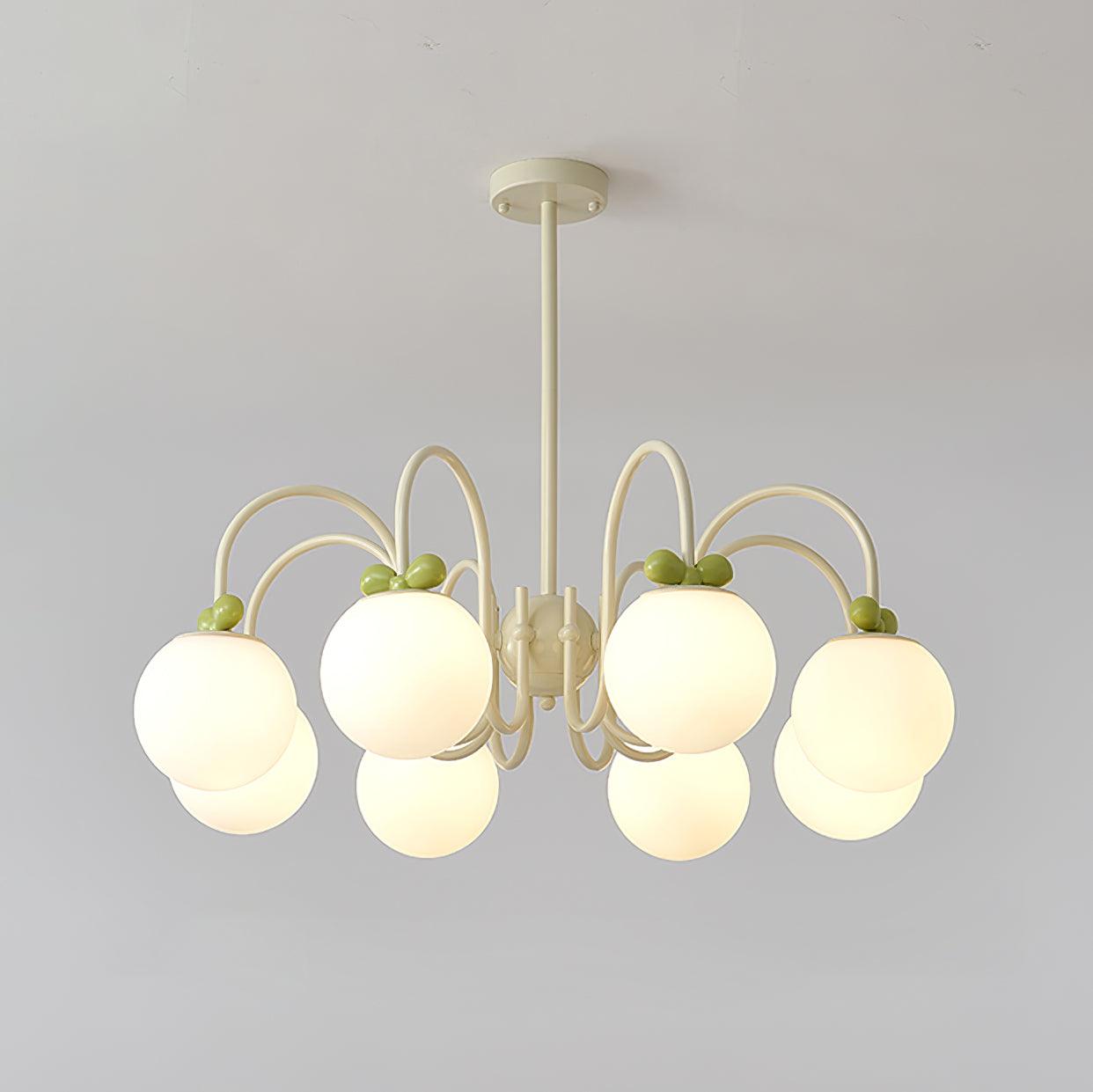 Cherry Chandelier Frosted Globe Branches Cream - Letslighting