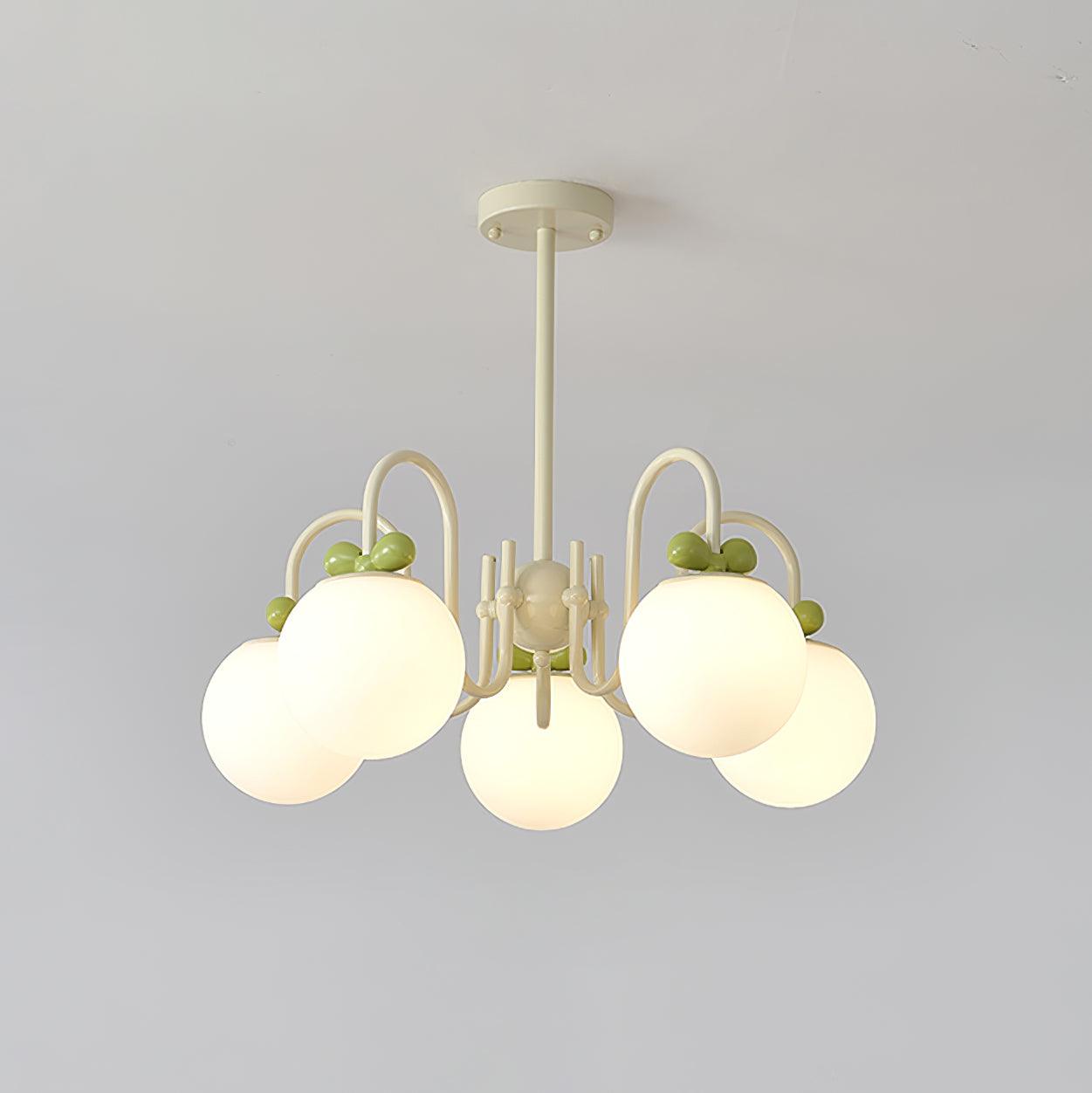 Cherry Chandelier Frosted Globe Branches Cream - Letslighting