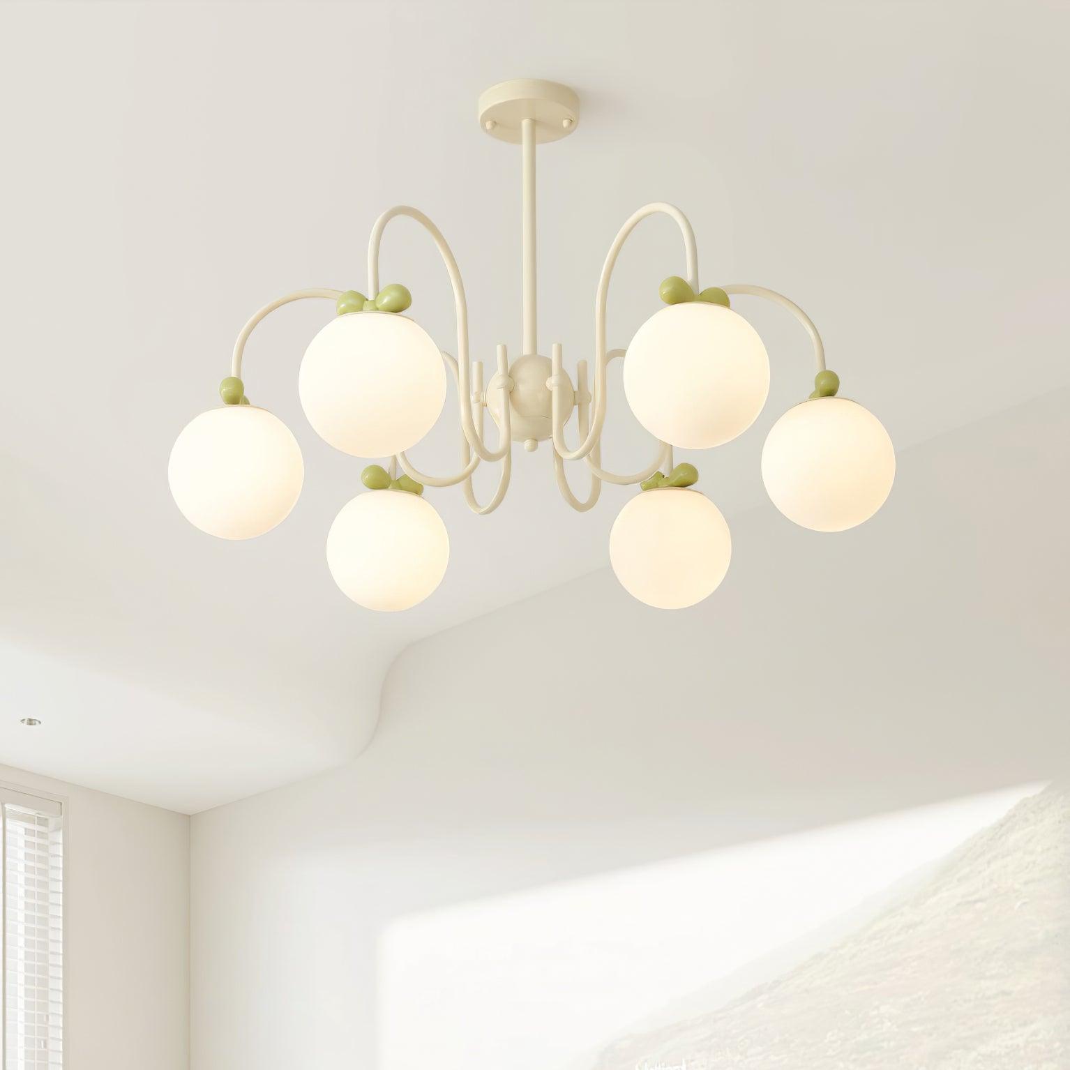 Cherry Chandelier Frosted Globe Branches Cream - Letslighting