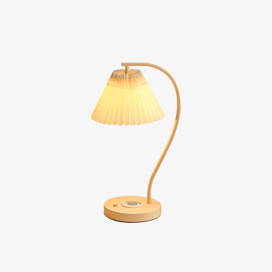 Muto Lampe de Table Plissé Nordique, Métal/Fibre, Blanc/Beige, Salon