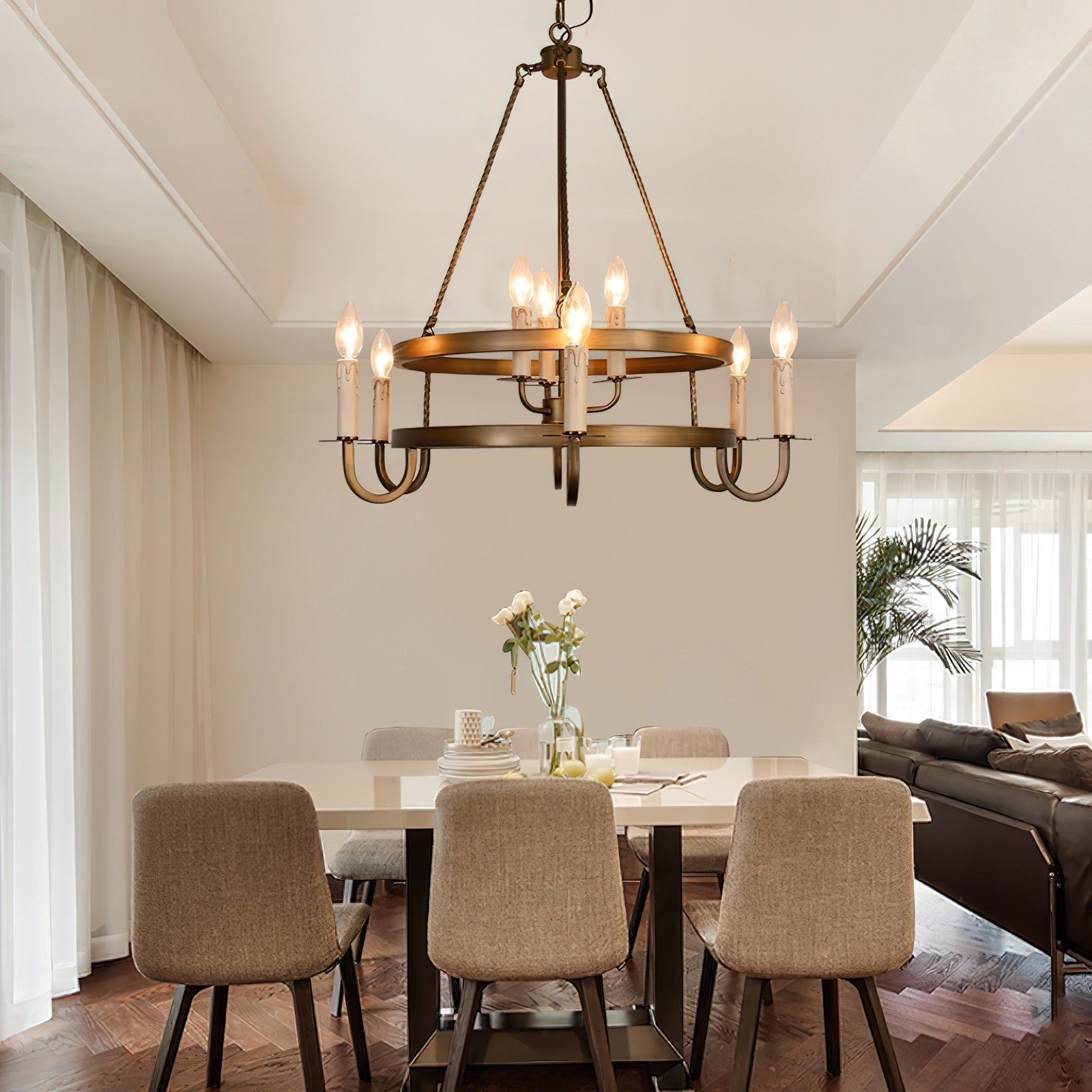 Woven Classic Wagon Wheel Plastic Chandelier - Lamp Copper