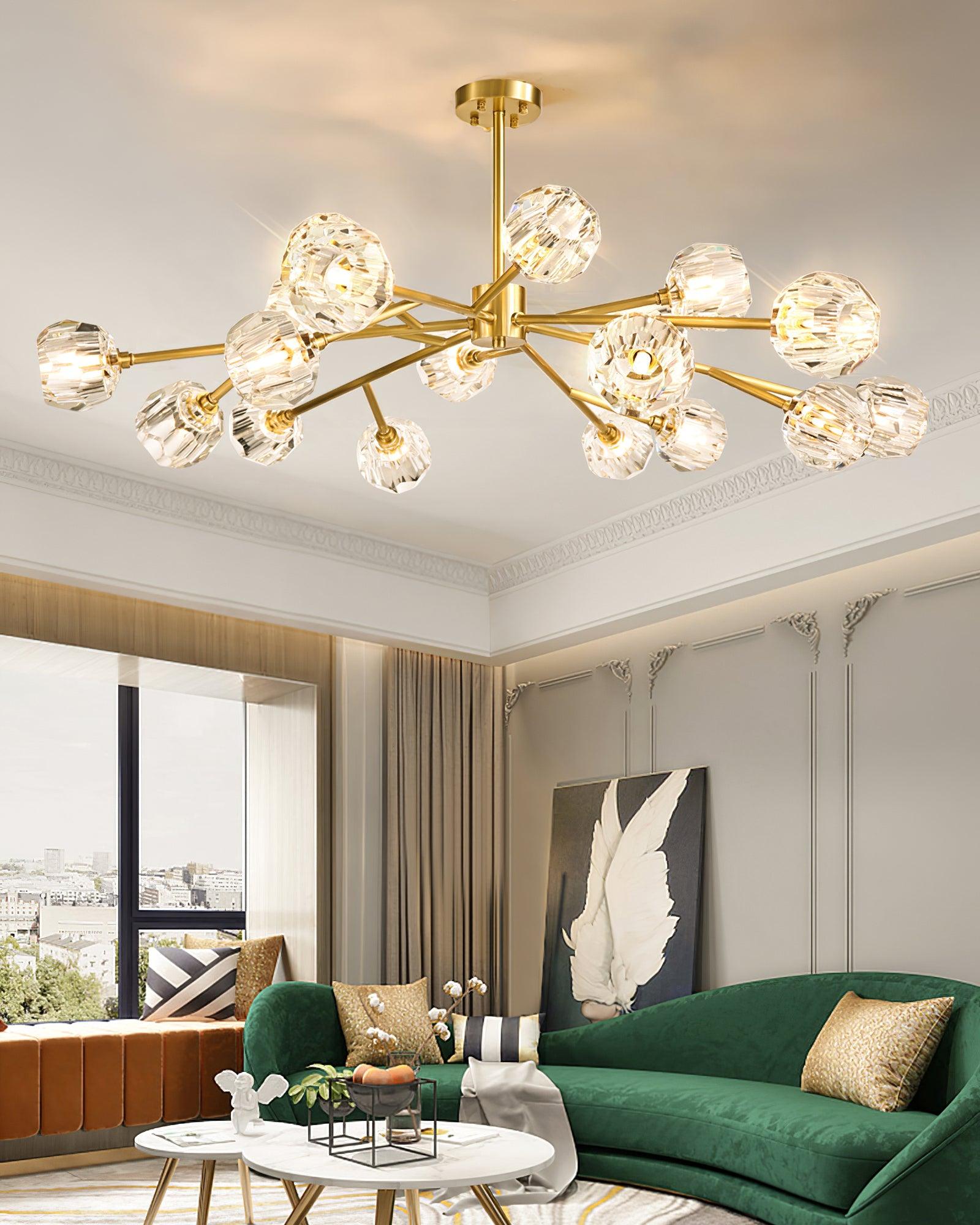 Crystal Ball Chandelier Brass Black Faceted - Letslighting
