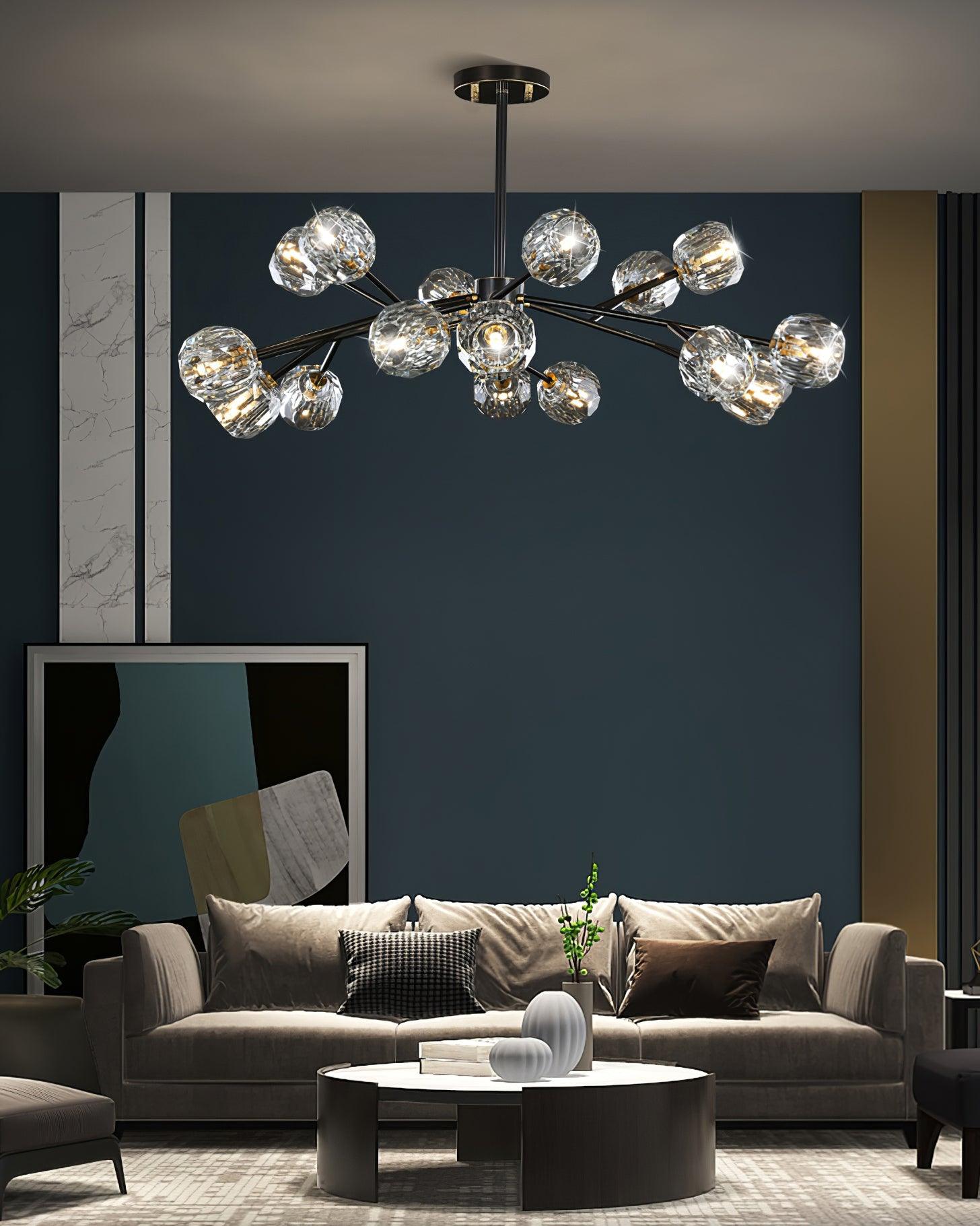 Crystal Ball Chandelier Brass Black Faceted - Letslighting