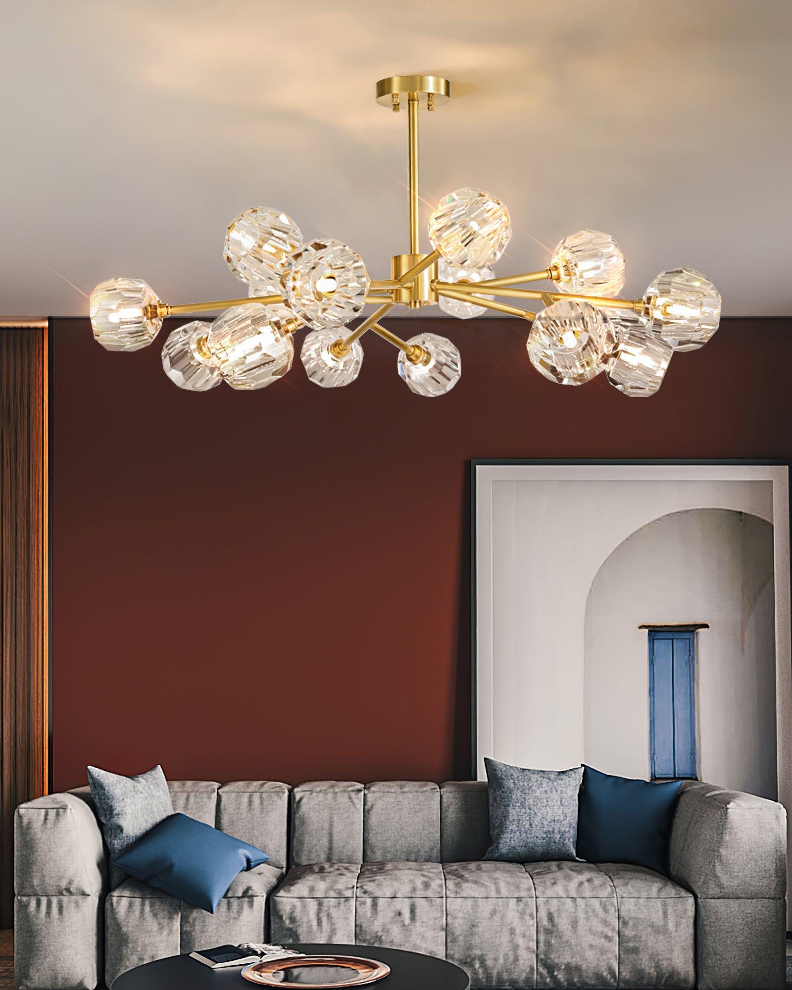 Crystal Ball Chandelier Brass Black Faceted - Letslighting