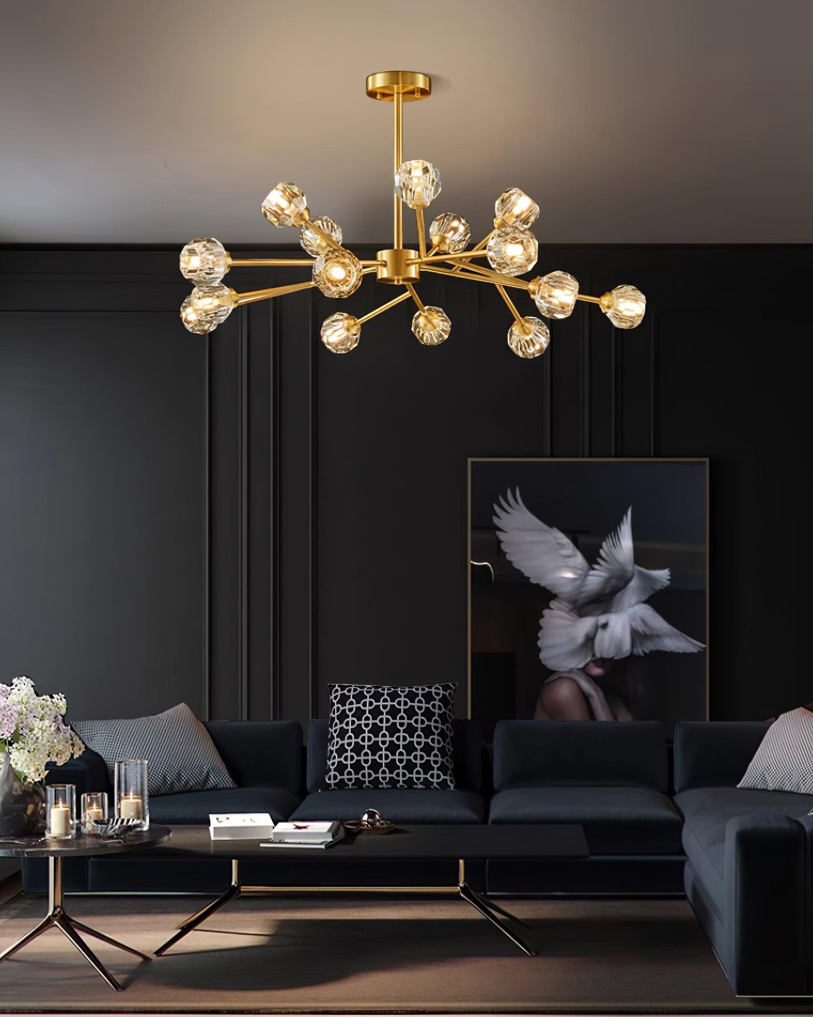 Crystal Ball Chandelier Brass Black Faceted - Letslighting
