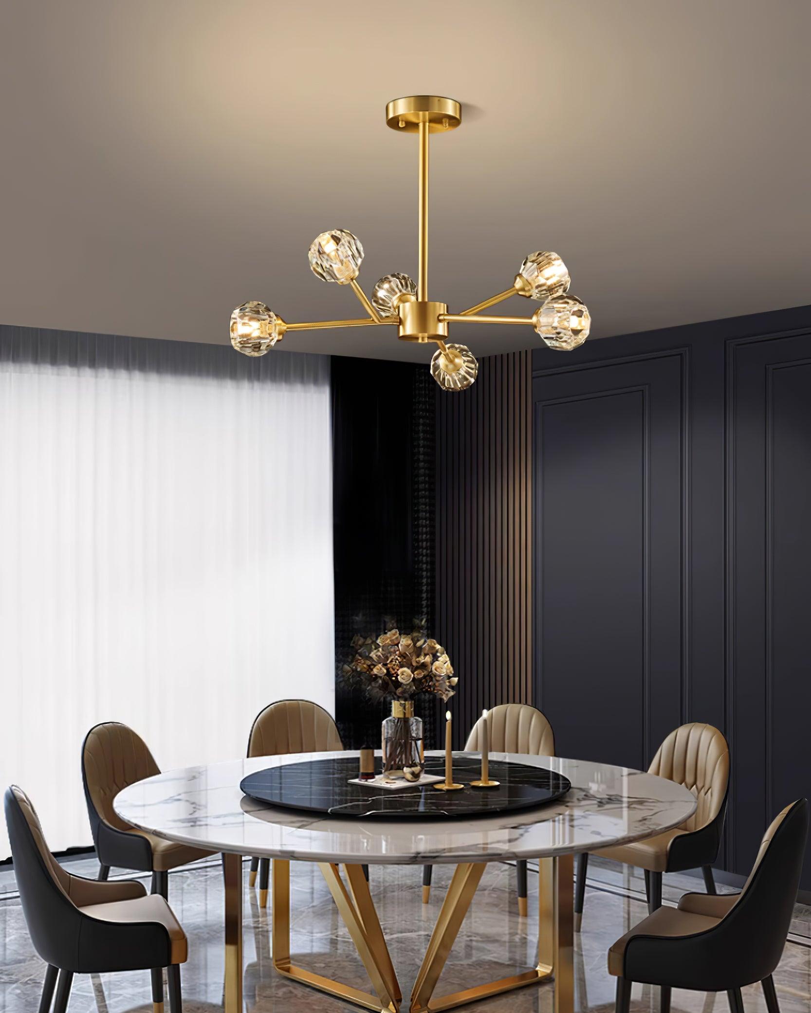 Crystal Ball Chandelier Brass Black Faceted - Letslighting