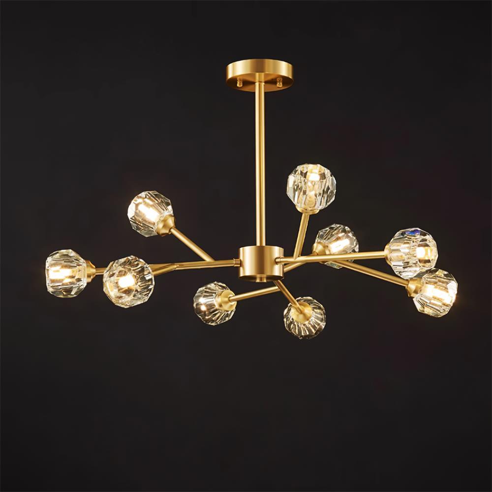 Crystal Ball Chandelier Brass Black Faceted - Letslighting