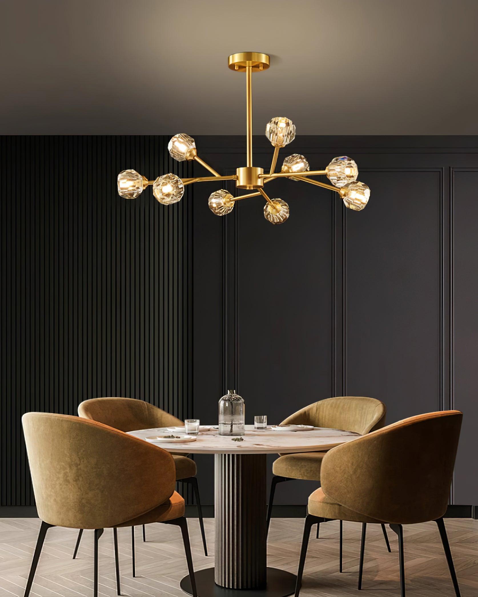 Crystal Ball Chandelier Brass Black Faceted - Letslighting