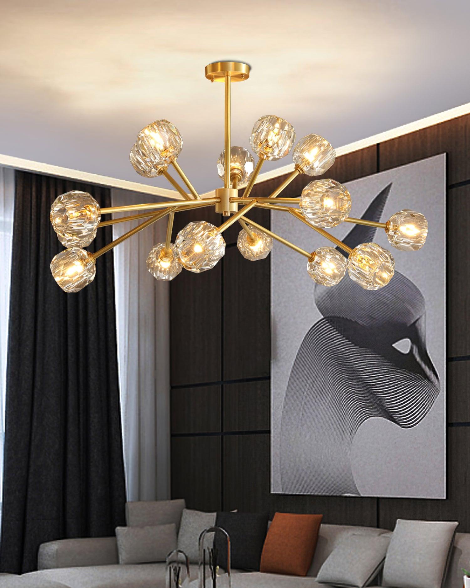 Kristy Chandelier Crystal Ball Brass Elegance - Letslighting