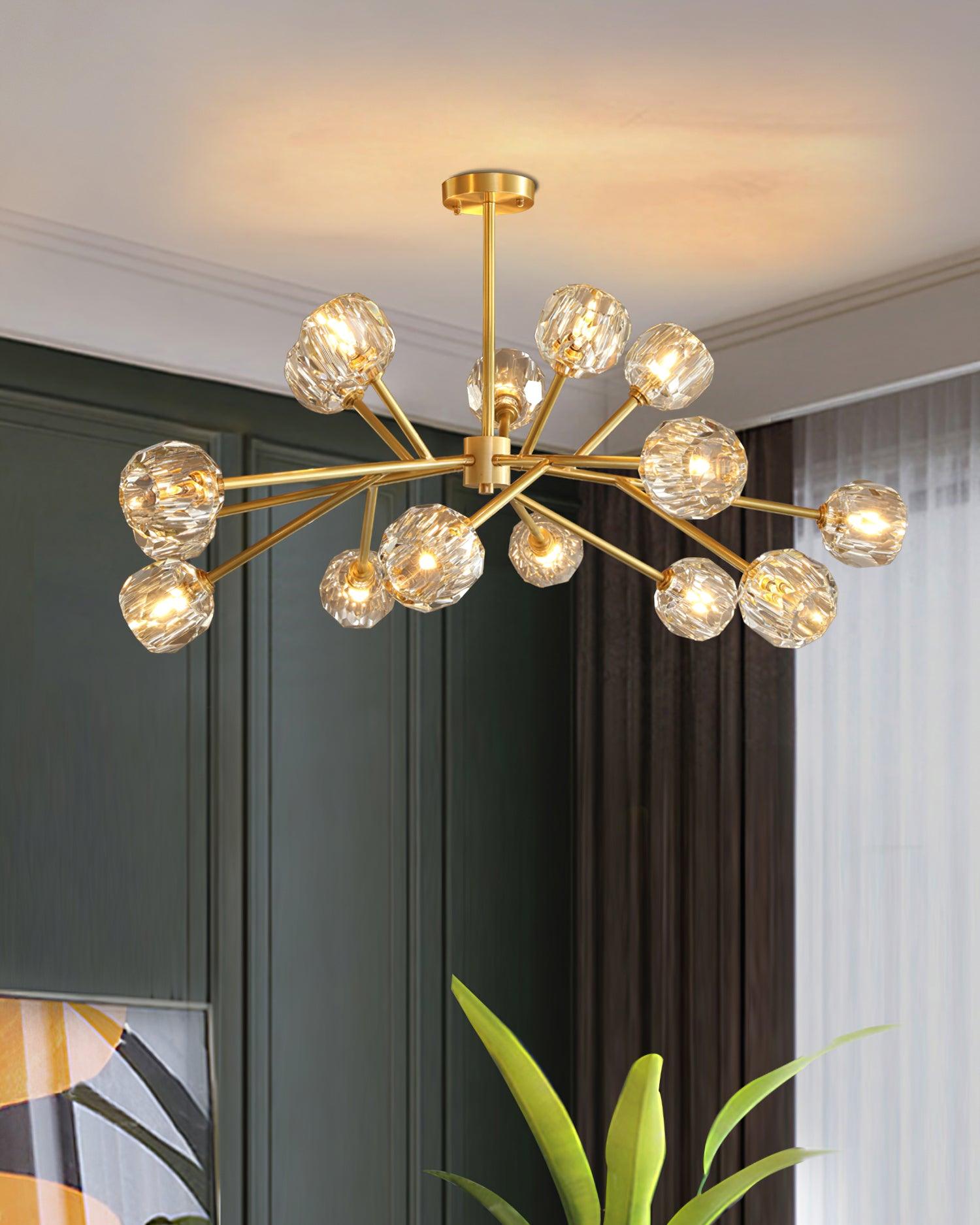 Crystal Ball Chandelier Brass Black Faceted - Letslighting