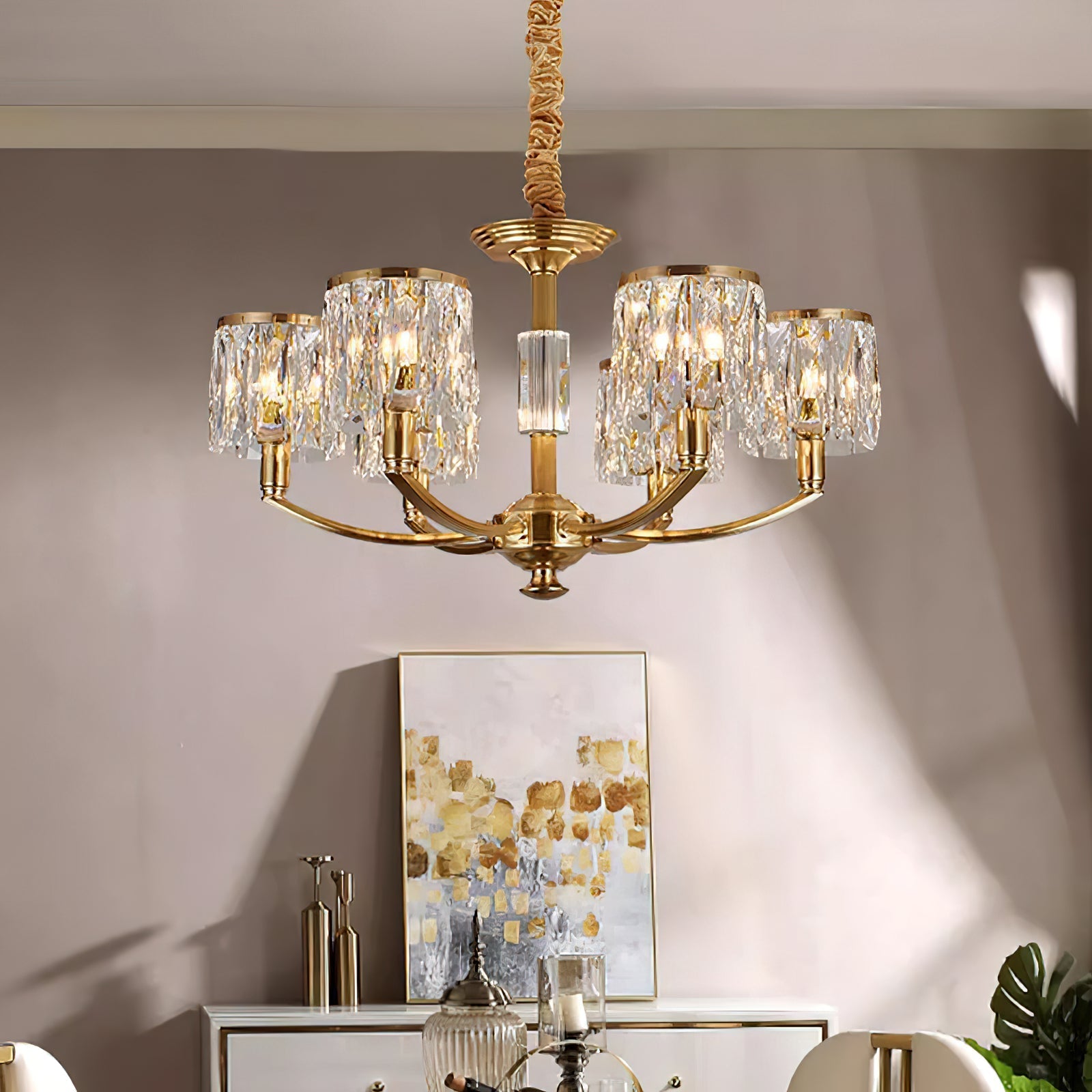 Amber Individual Creativity Column Brass Crystal Chandelier - Lamp Copper