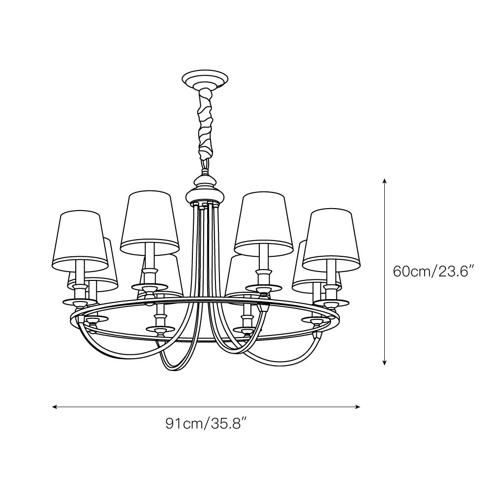 Plume Vintage Elegance Brass Fabric Chandelier - Lamp Copper