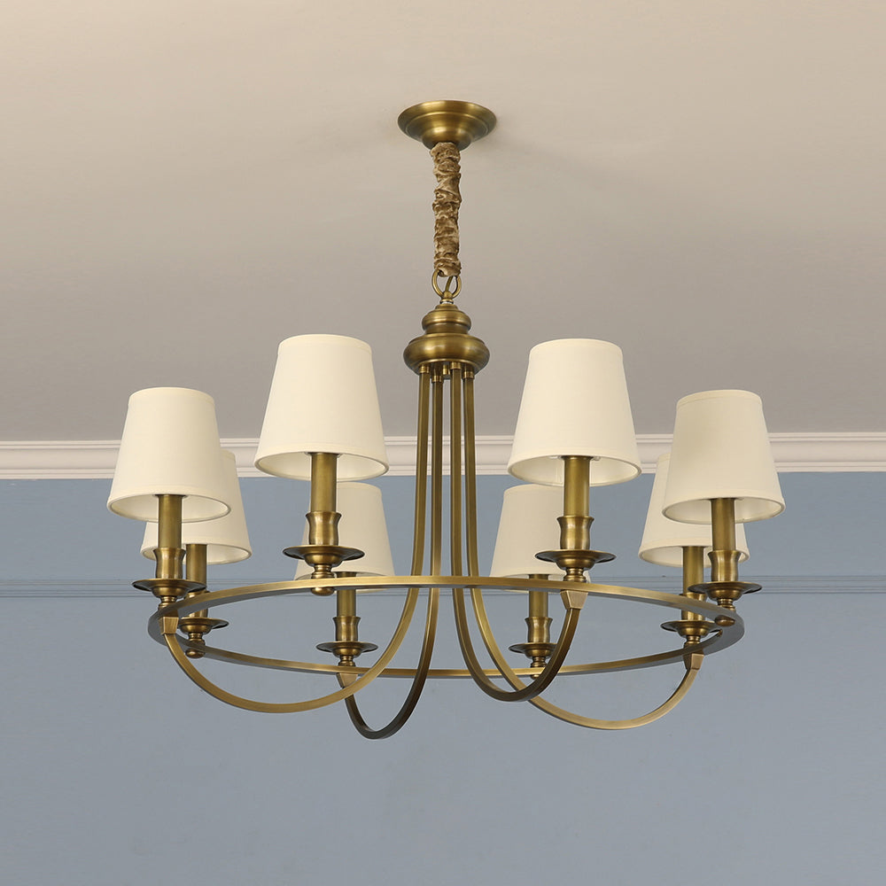 Plume Vintage Elegance Brass Fabric Chandelier - Lamp Copper