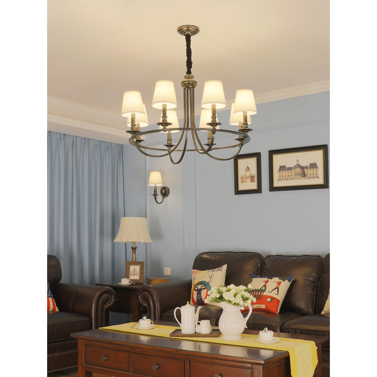 Plume Vintage Elegance Brass Fabric Chandelier - Lamp Copper