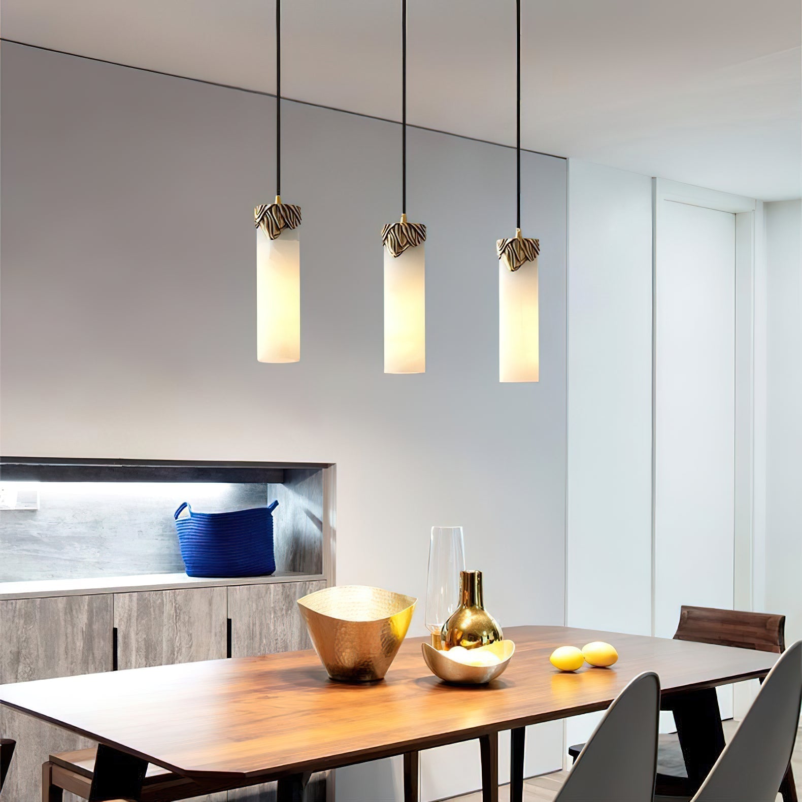 Quiver Modern Minimalist Brass Alabaster Pendant Light - Lamp Copper