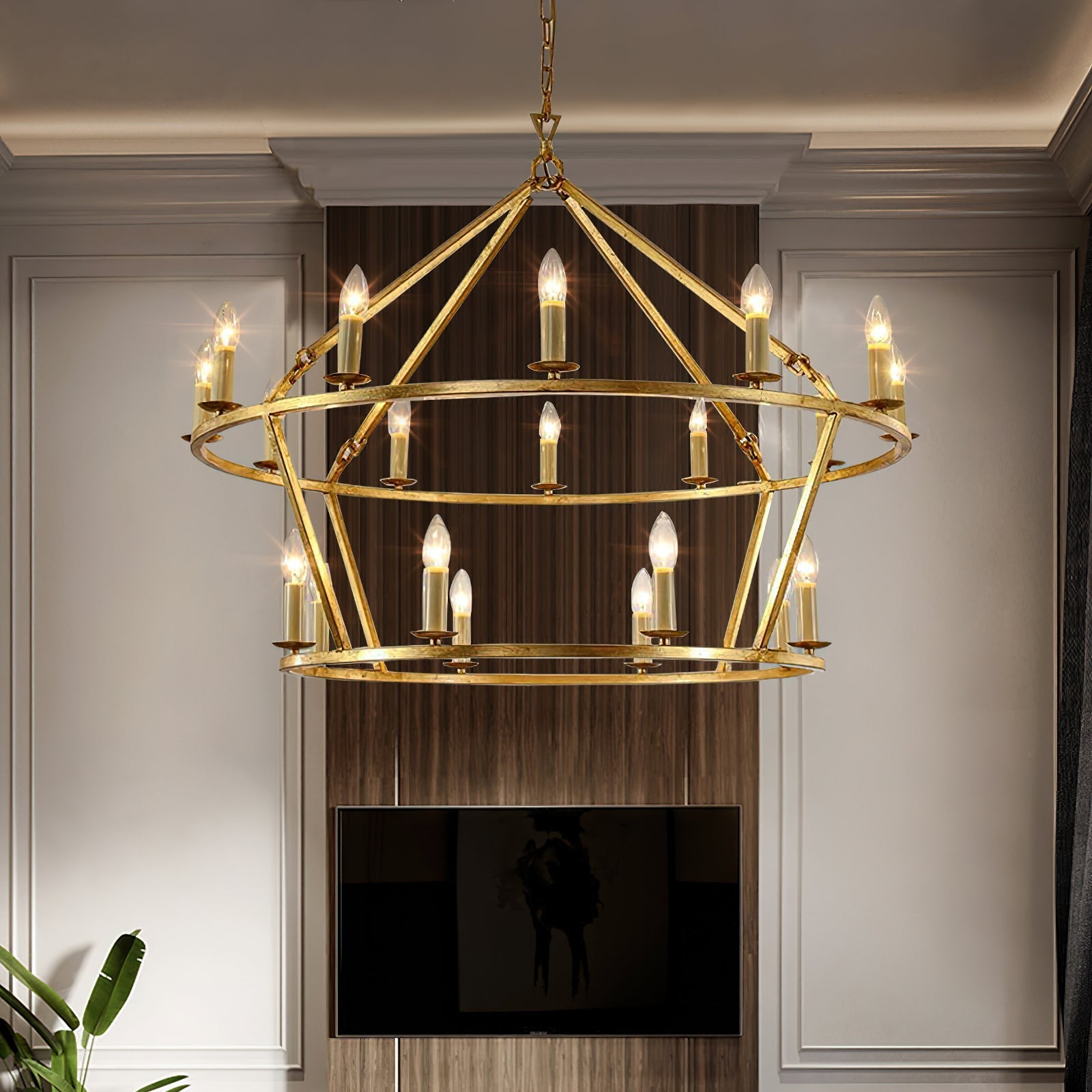 Spark Two-Tiered Ring Metal Plastic Chandelier - Lamp Copper