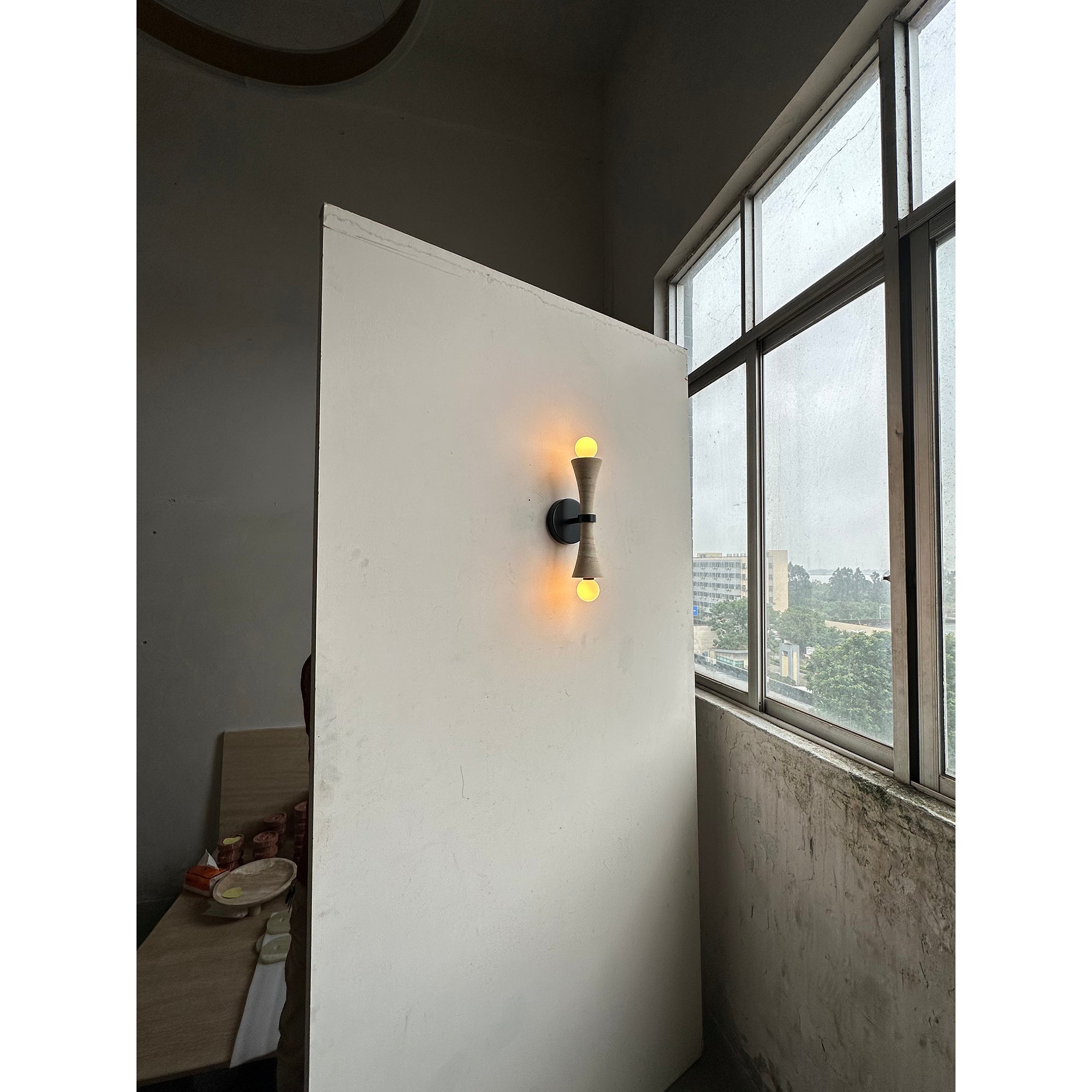Aura Modern Minimalist Travertine Glass Wall Lamp - Lamp Copper