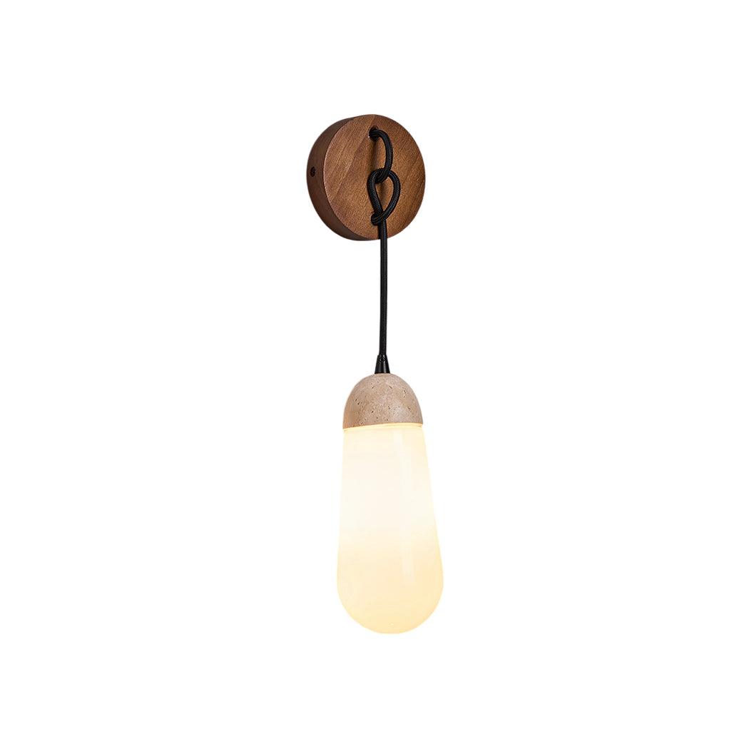 Radiant Modern Minimalist Wood Travertine Wall Lamp - Lamp Copper