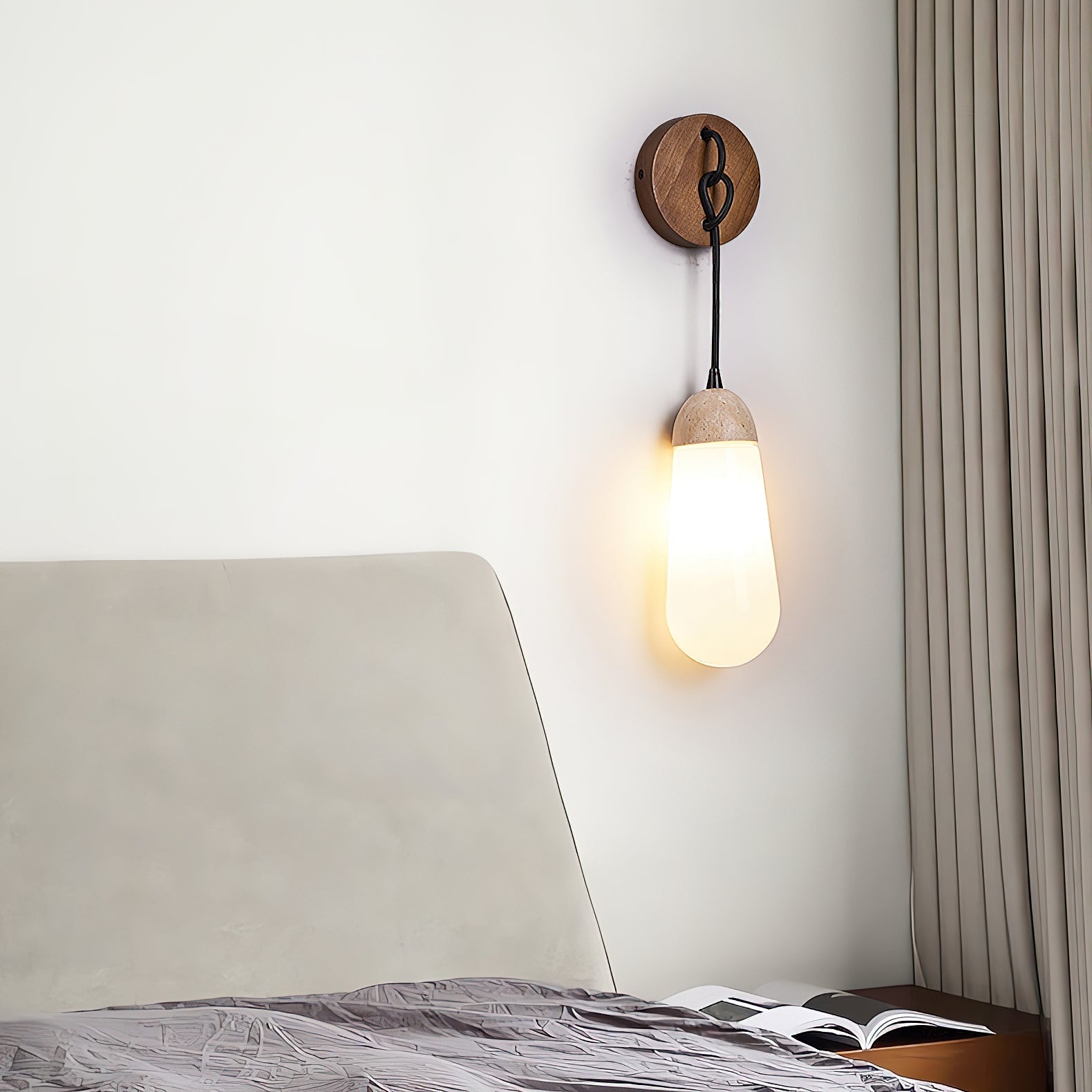 Radiant Modern Minimalist Wood Travertine Wall Lamp - Lamp Copper