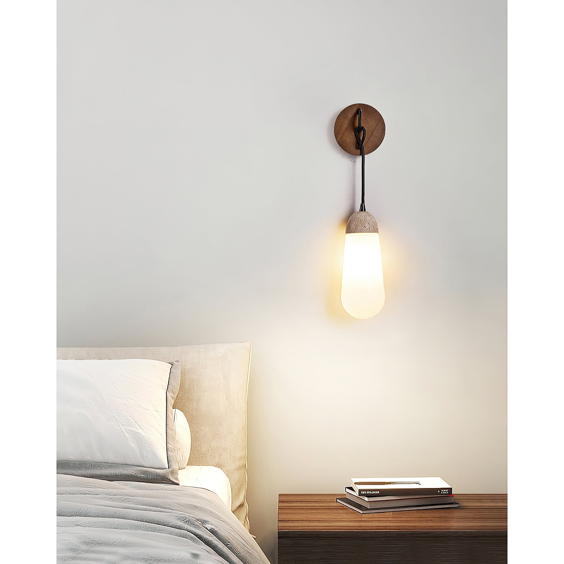 Radiant Modern Minimalist Wood Travertine Wall Lamp - Lamp Copper