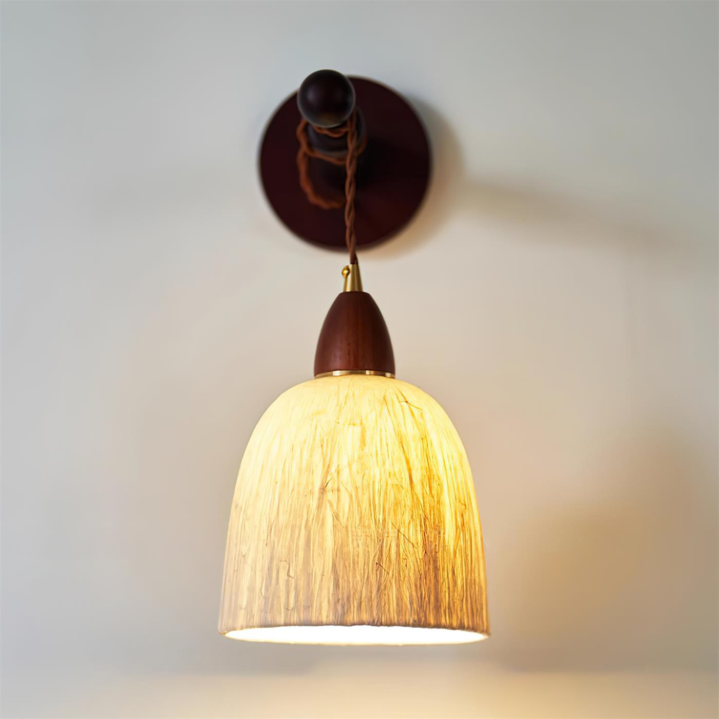 Wall Lamp Rice Paper Shade Wood Arm Soft Ambient Cozy Minimalist - Letslighting