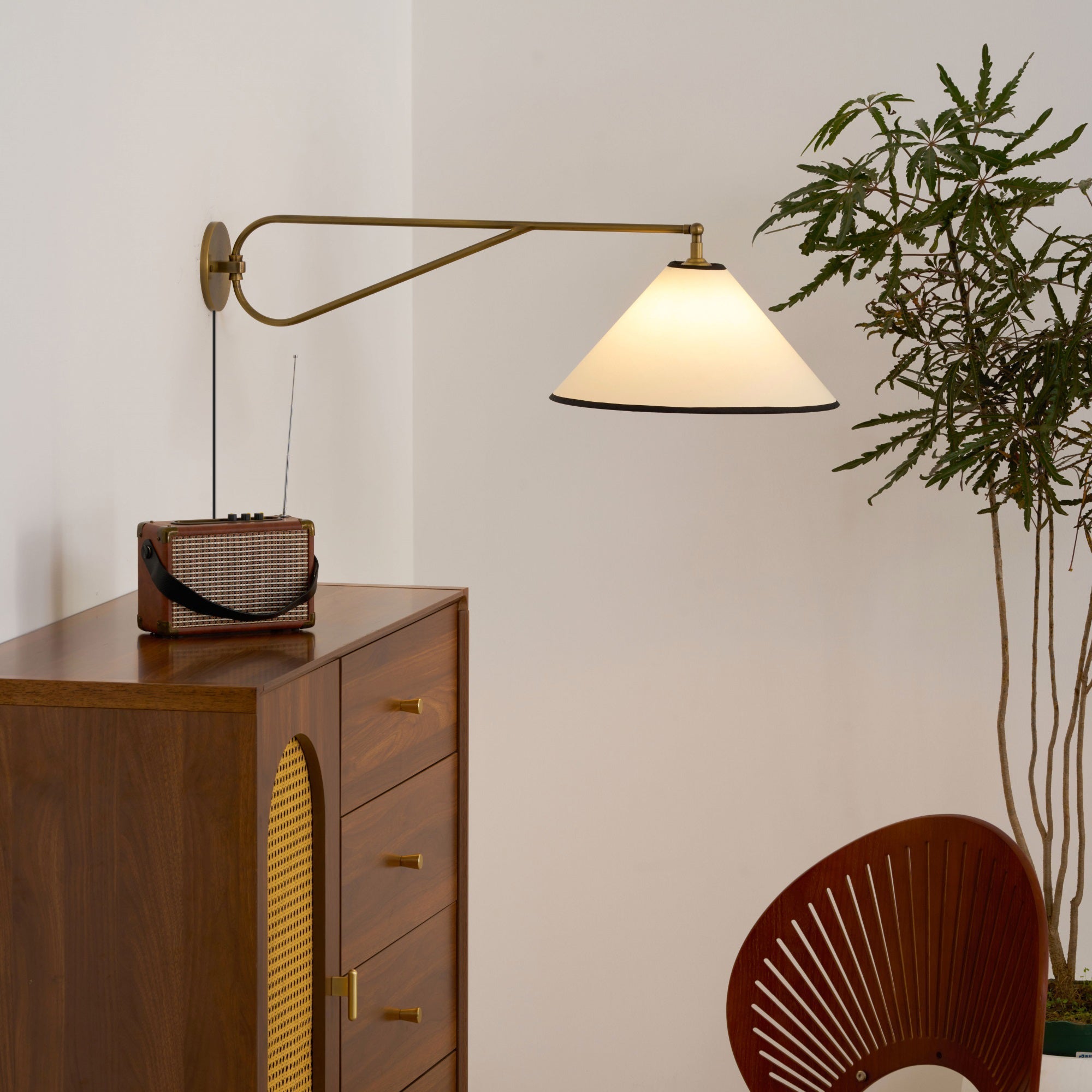 Gild Vintage Plug-in Brass Metal Fabric Wall Lamp - Lamp Copper