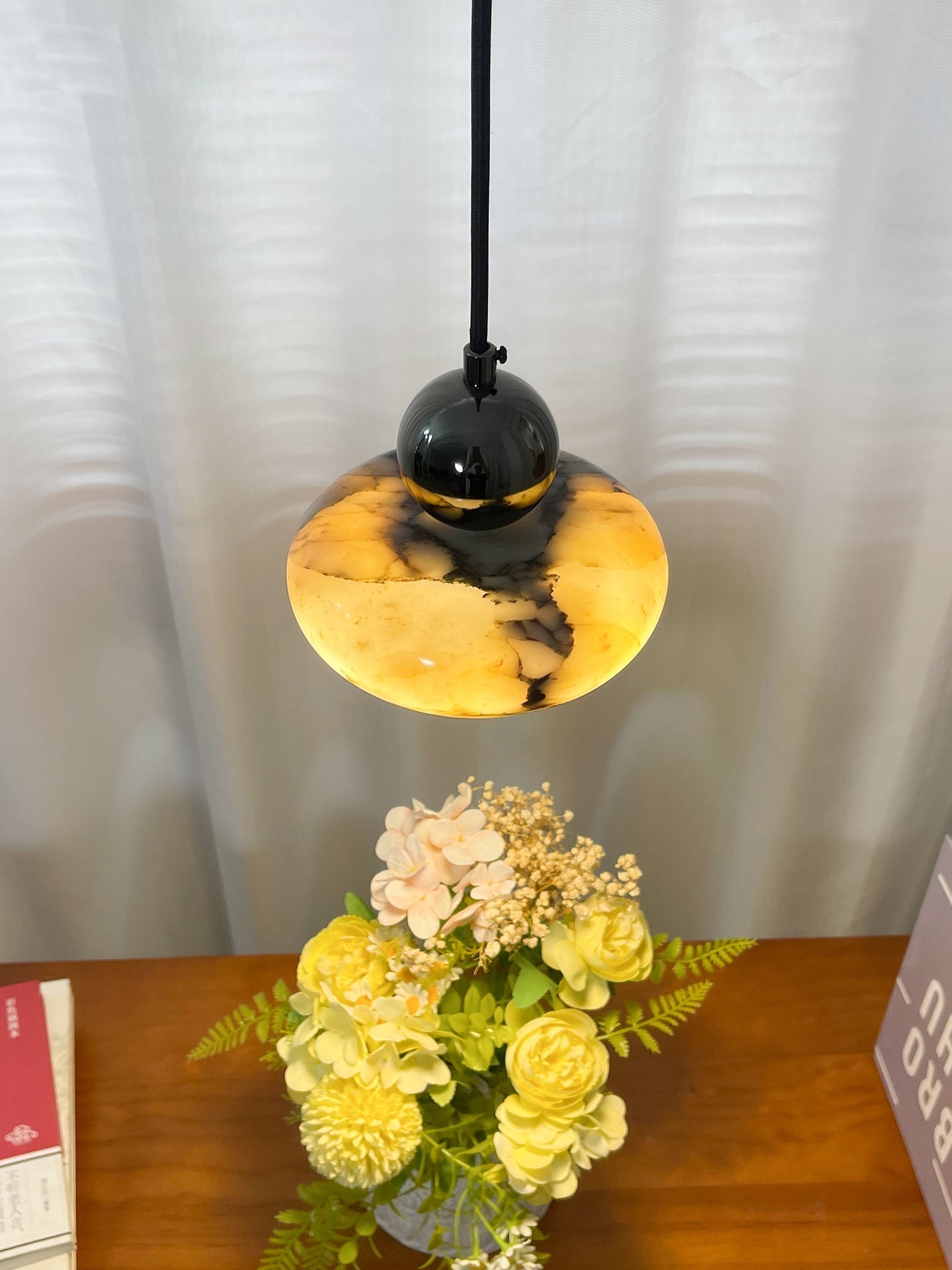 Ridge Modern Minimalist Marble Metal Pendant Lamp - Lamp Copper