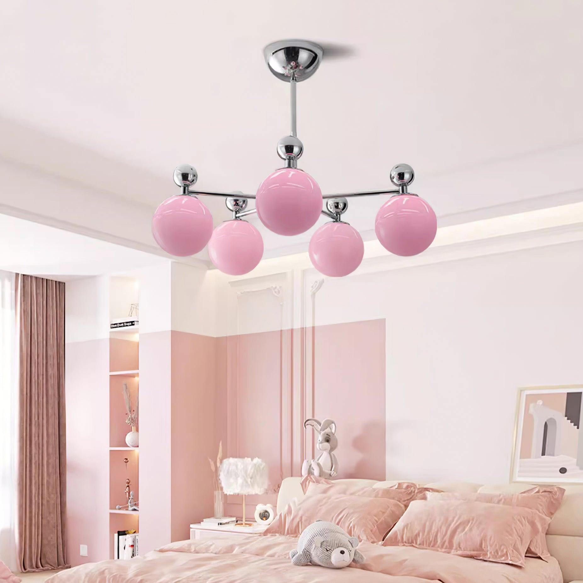 Dori Chandelier Pink Glass Globe Array - Letslighting