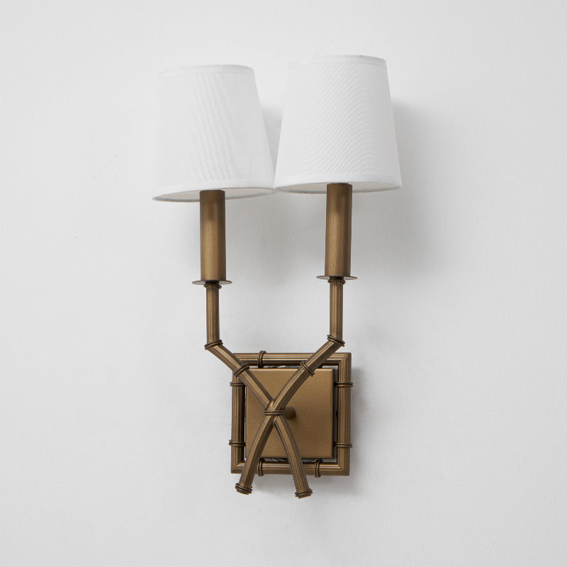 Yelp Vintage Industrial Double Arm Bamboo Fabric Sconce Wall Lamp - Lamp Copper