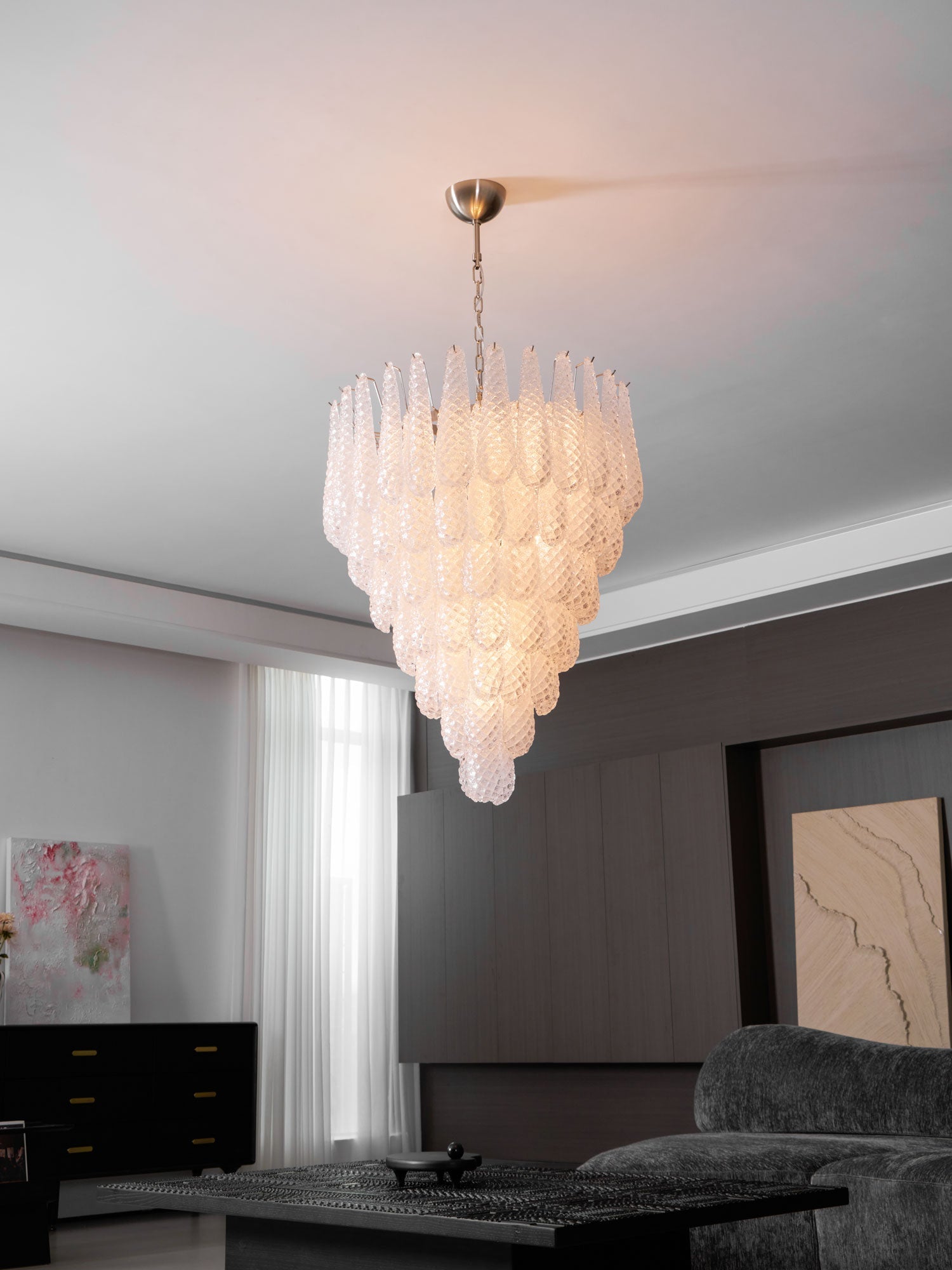 Aurora Chandelier Clear Droplets Murano Glass Waterfall Diamond - Letslighting