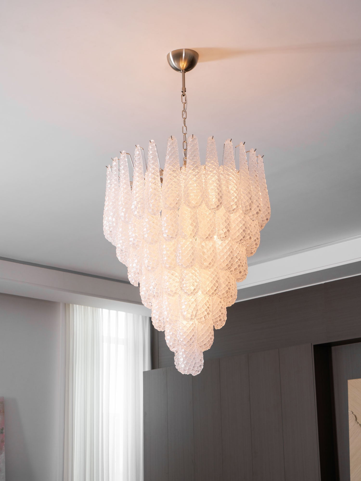 Aurora Chandelier Clear Droplets Murano Glass Waterfall Diamond - Letslighting