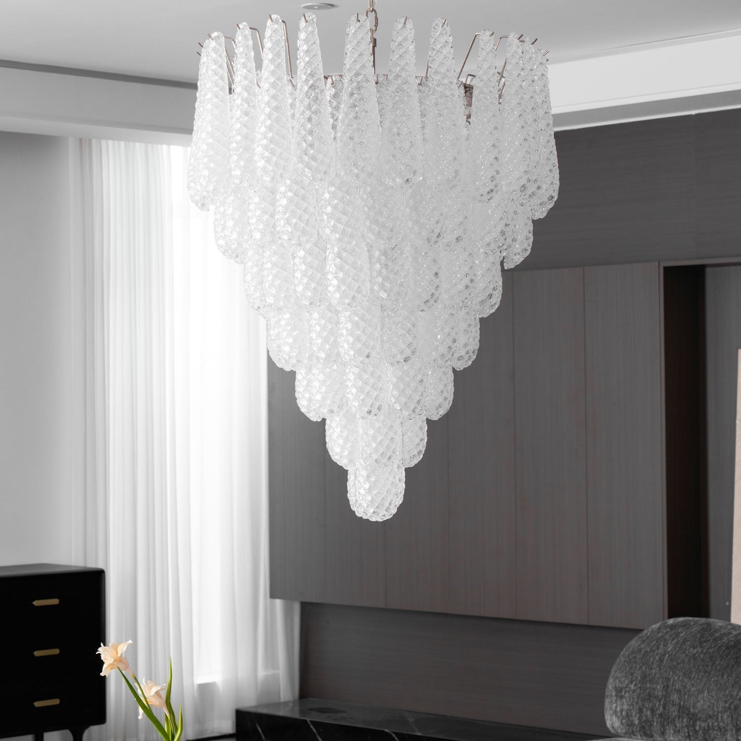 Aurora Chandelier Clear Droplets Murano Glass Waterfall Diamond - Letslighting