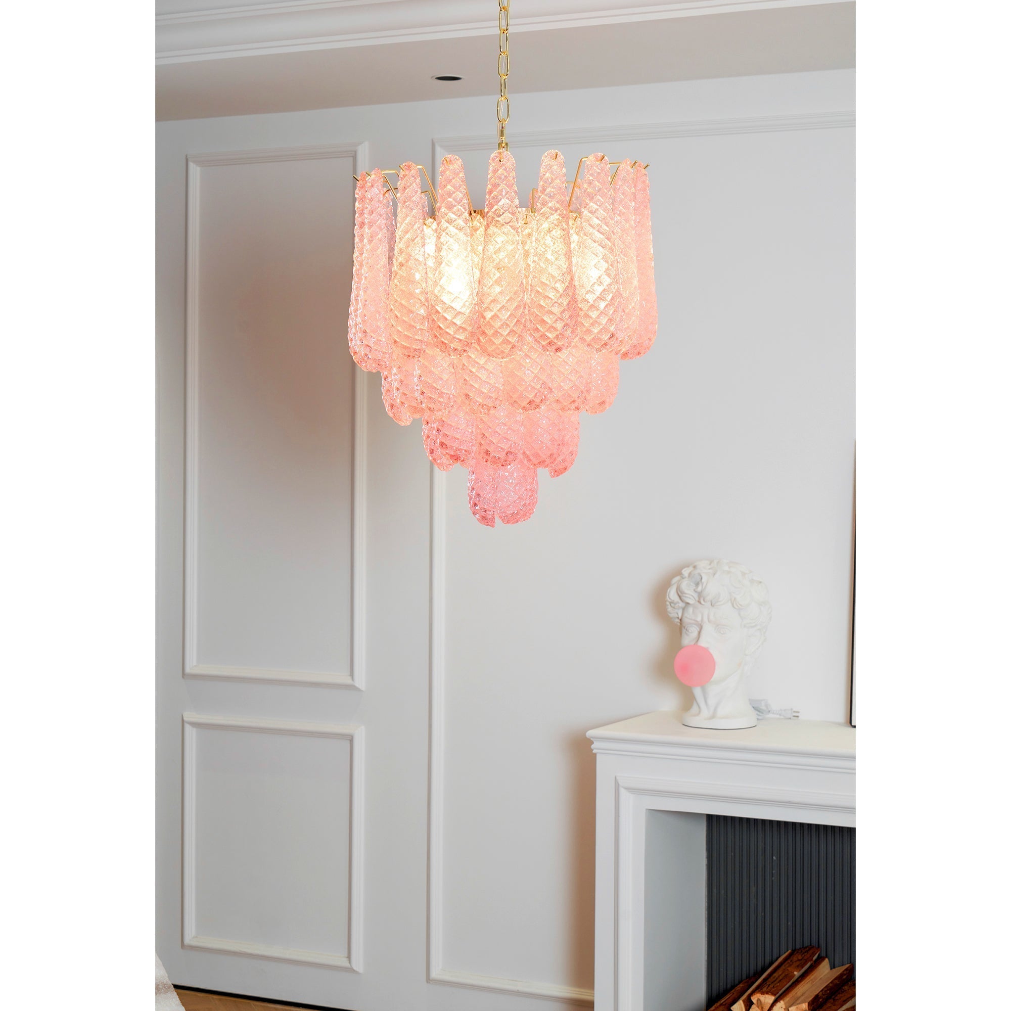 Aurora Chandelier Pink Droplet Murano Glass Diamond Pattern Waterfall - Letslighting