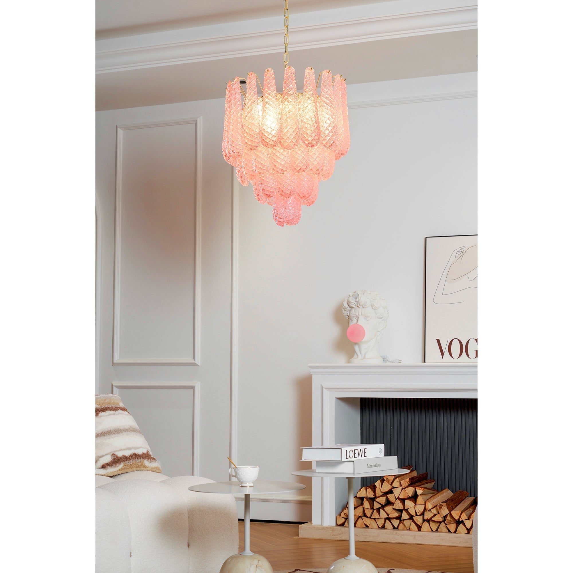 Aurora Chandelier Pink Droplet Murano Glass Diamond Pattern Waterfall - Letslighting