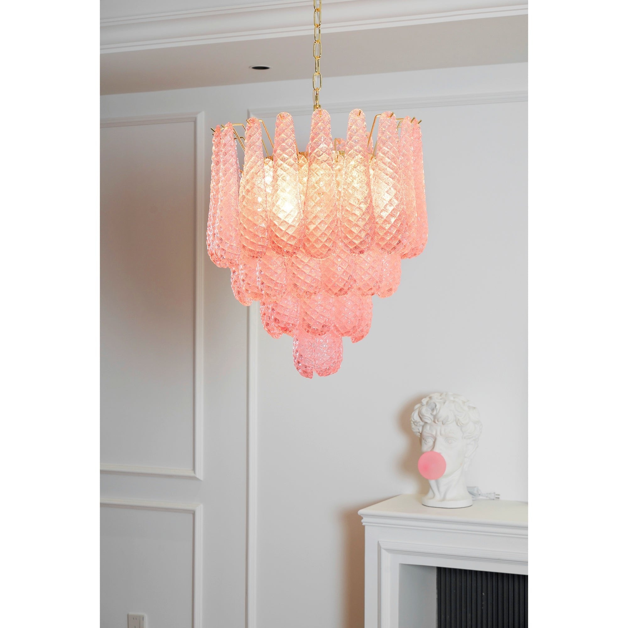 Aurora Chandelier Pink Droplet Murano Glass Diamond Pattern Waterfall - Letslighting