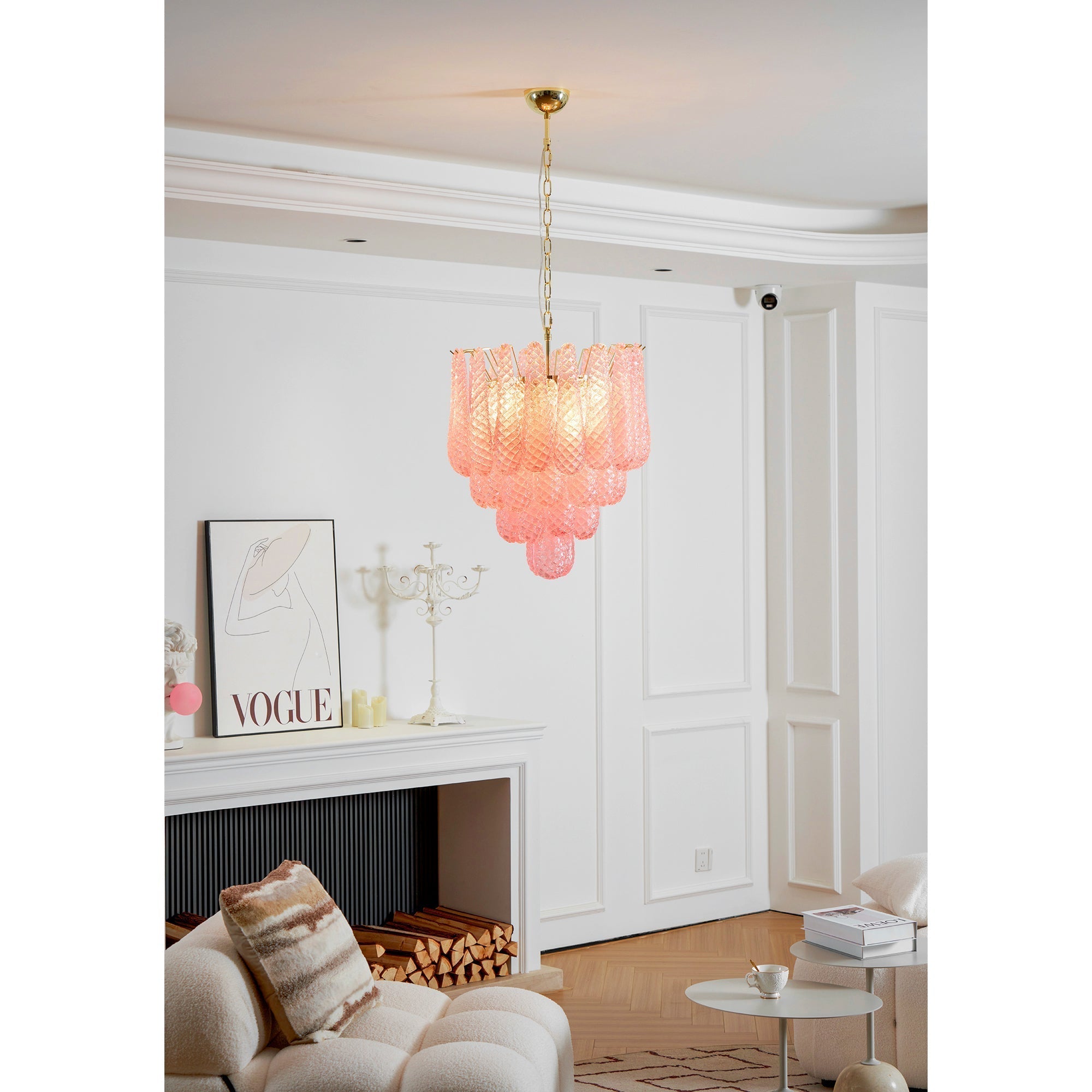 Aurora Chandelier Pink Droplet Murano Glass Diamond Pattern Waterfall - Letslighting