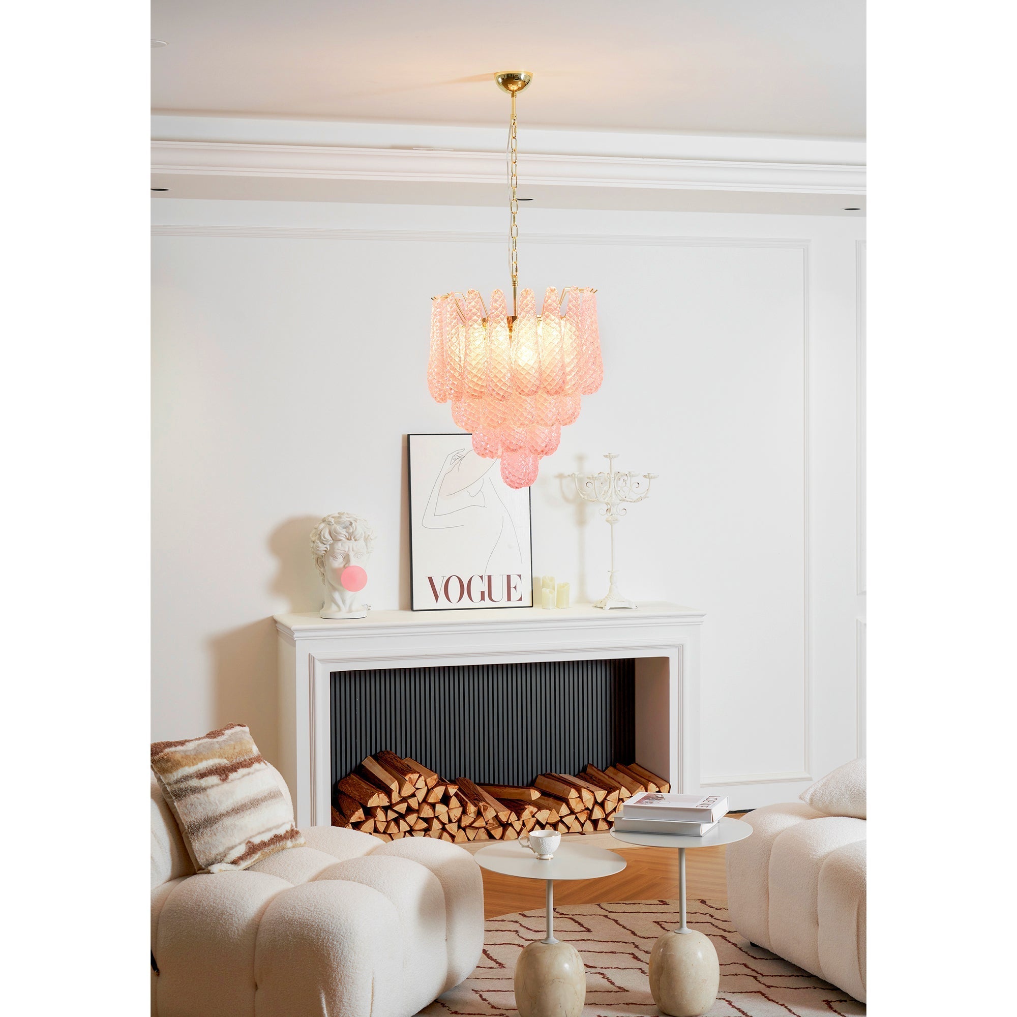 Aurora Chandelier Pink Droplet Murano Glass Diamond Pattern Waterfall - Letslighting