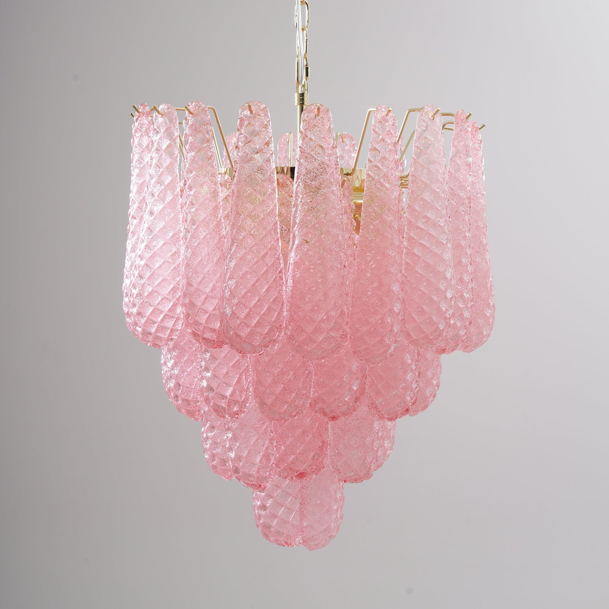 Aurora Chandelier Pink Droplet Murano Glass Diamond Pattern Waterfall - Letslighting