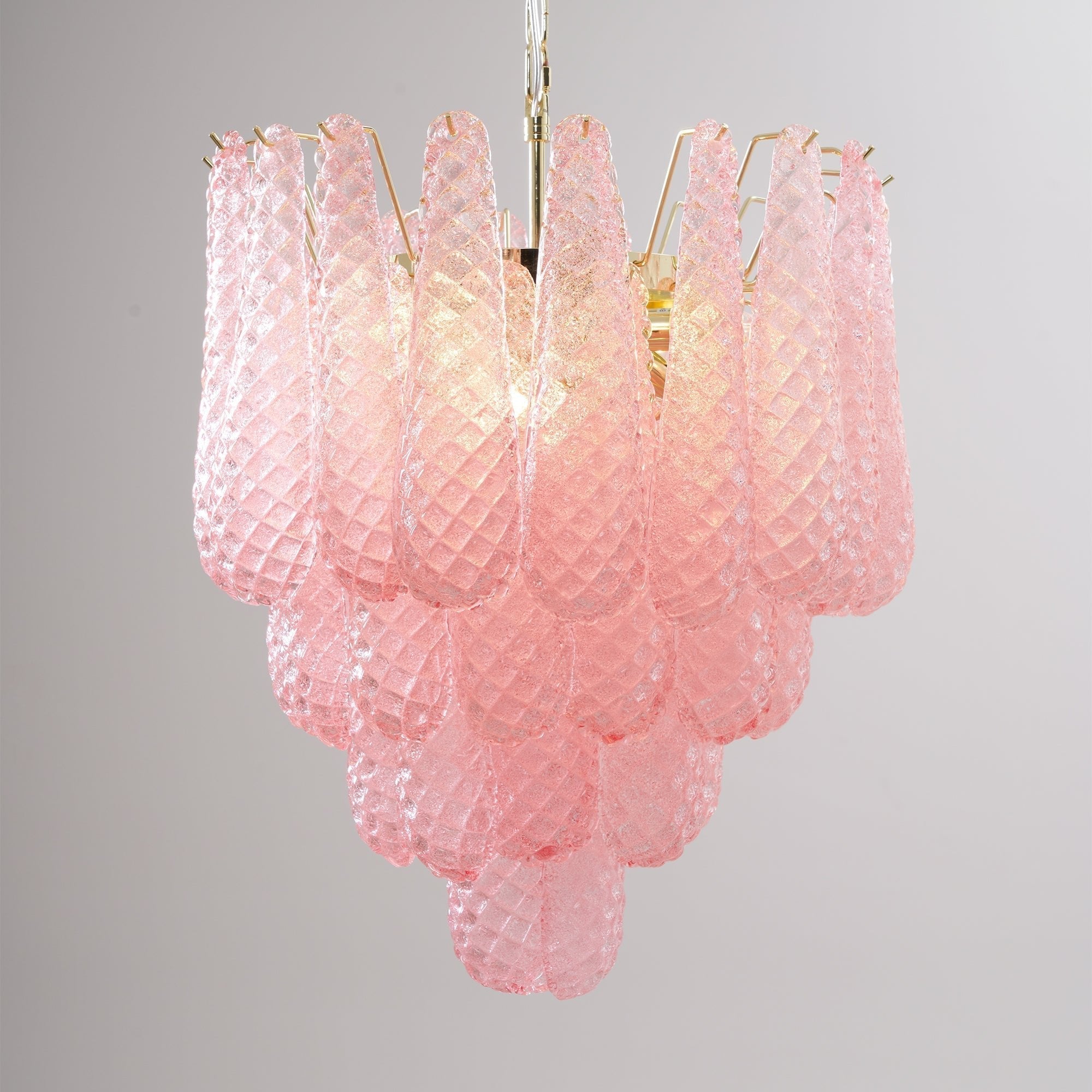 Aurora Chandelier Pink Droplet Murano Glass Diamond Pattern Waterfall - Letslighting
