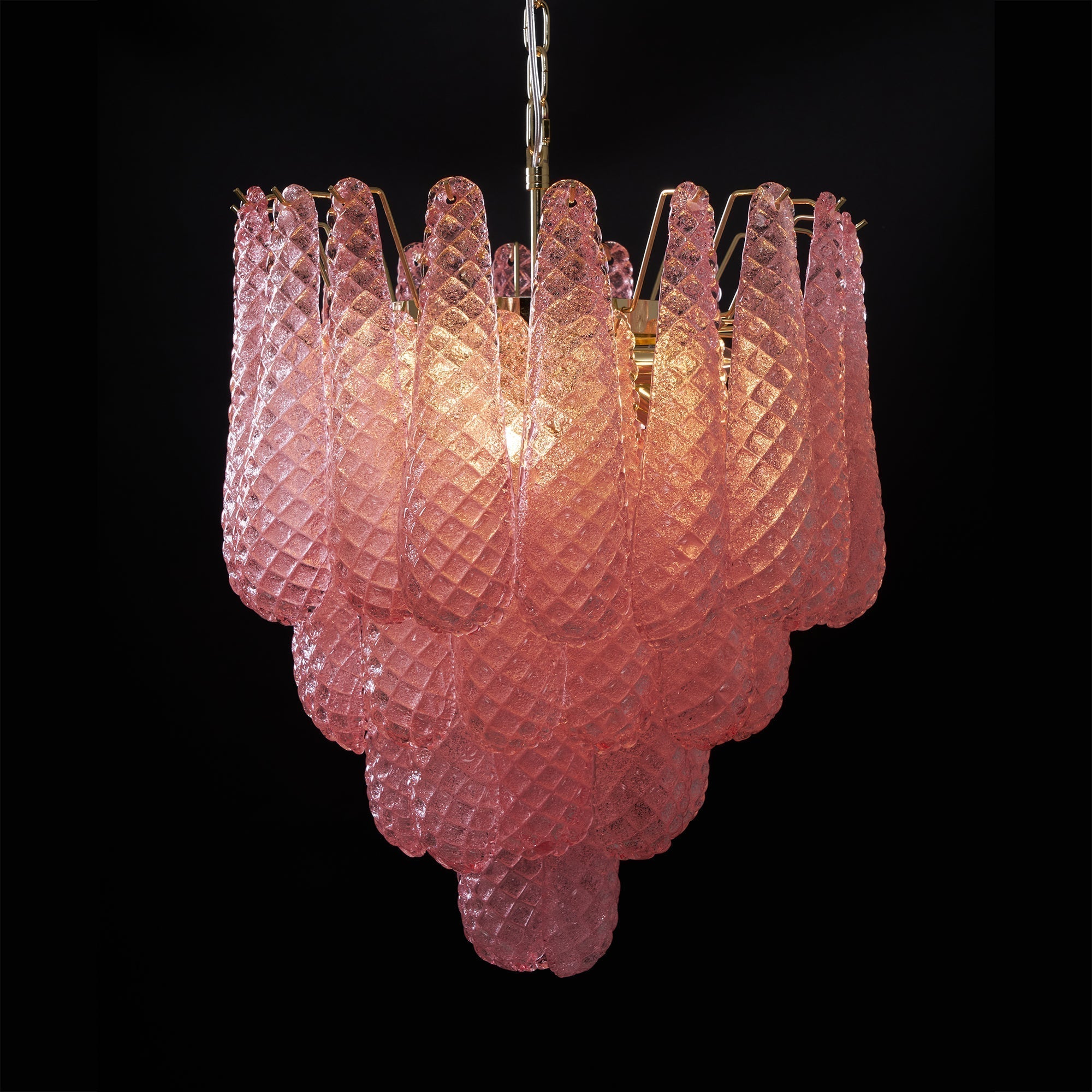 Aurora Chandelier Pink Droplet Murano Glass Diamond Pattern Waterfall - Letslighting