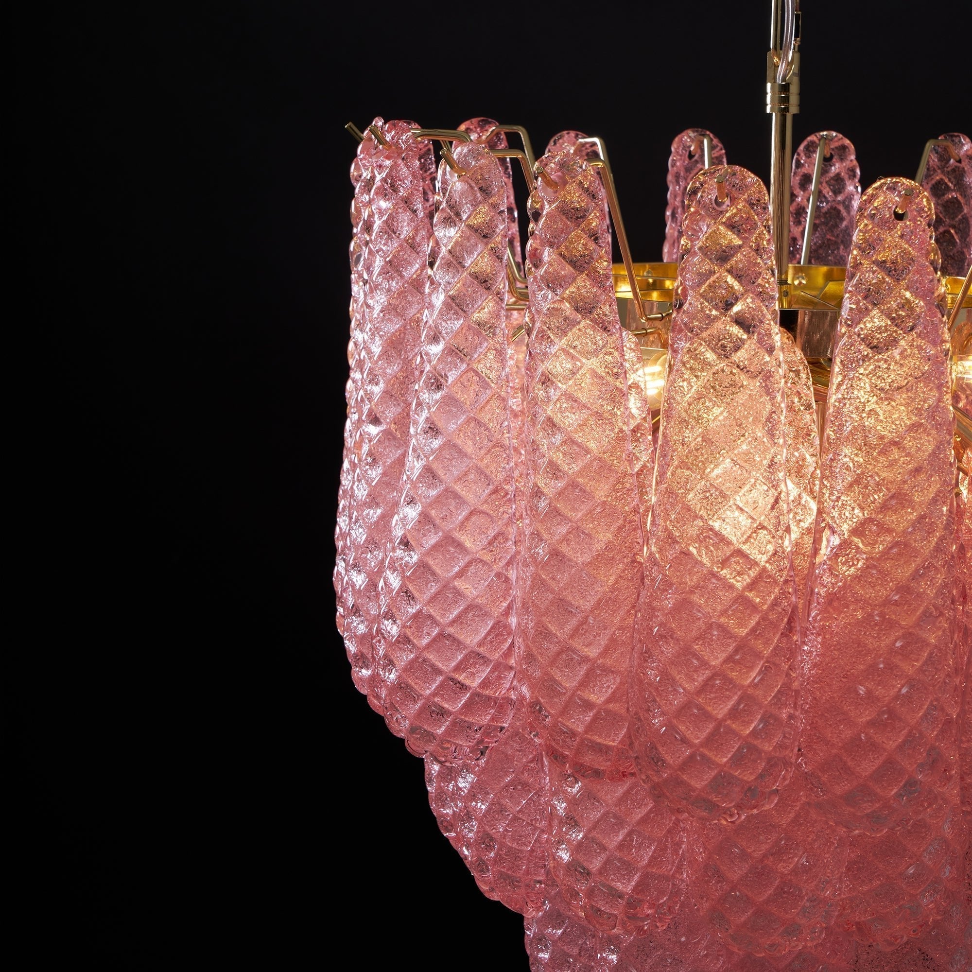 Aurora Chandelier Pink Droplet Murano Glass Diamond Pattern Waterfall - Letslighting