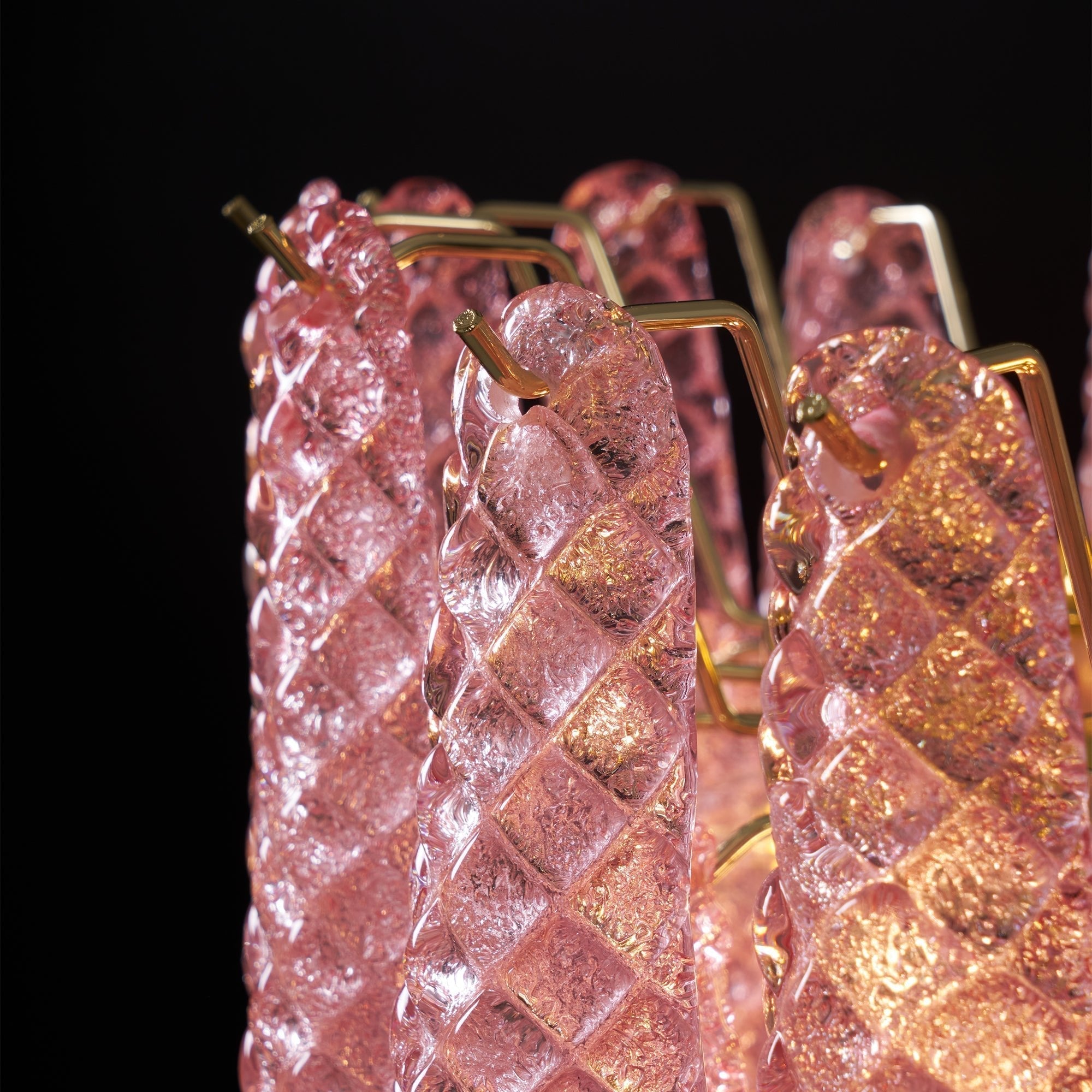 Aurora Chandelier Pink Droplet Murano Glass Diamond Pattern Waterfall - Letslighting