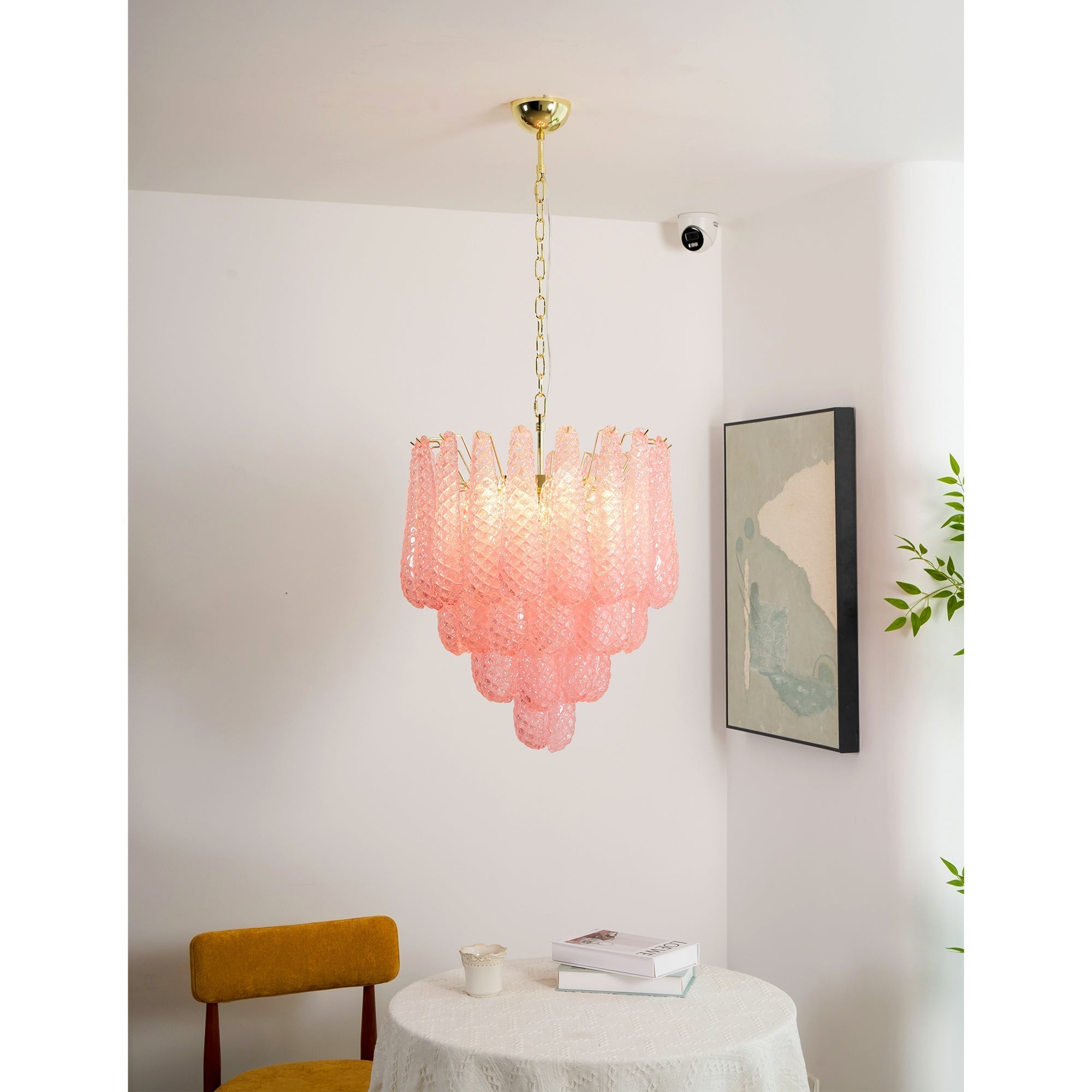 Aurora Chandelier Pink Droplet Murano Glass Diamond Pattern Waterfall - Letslighting