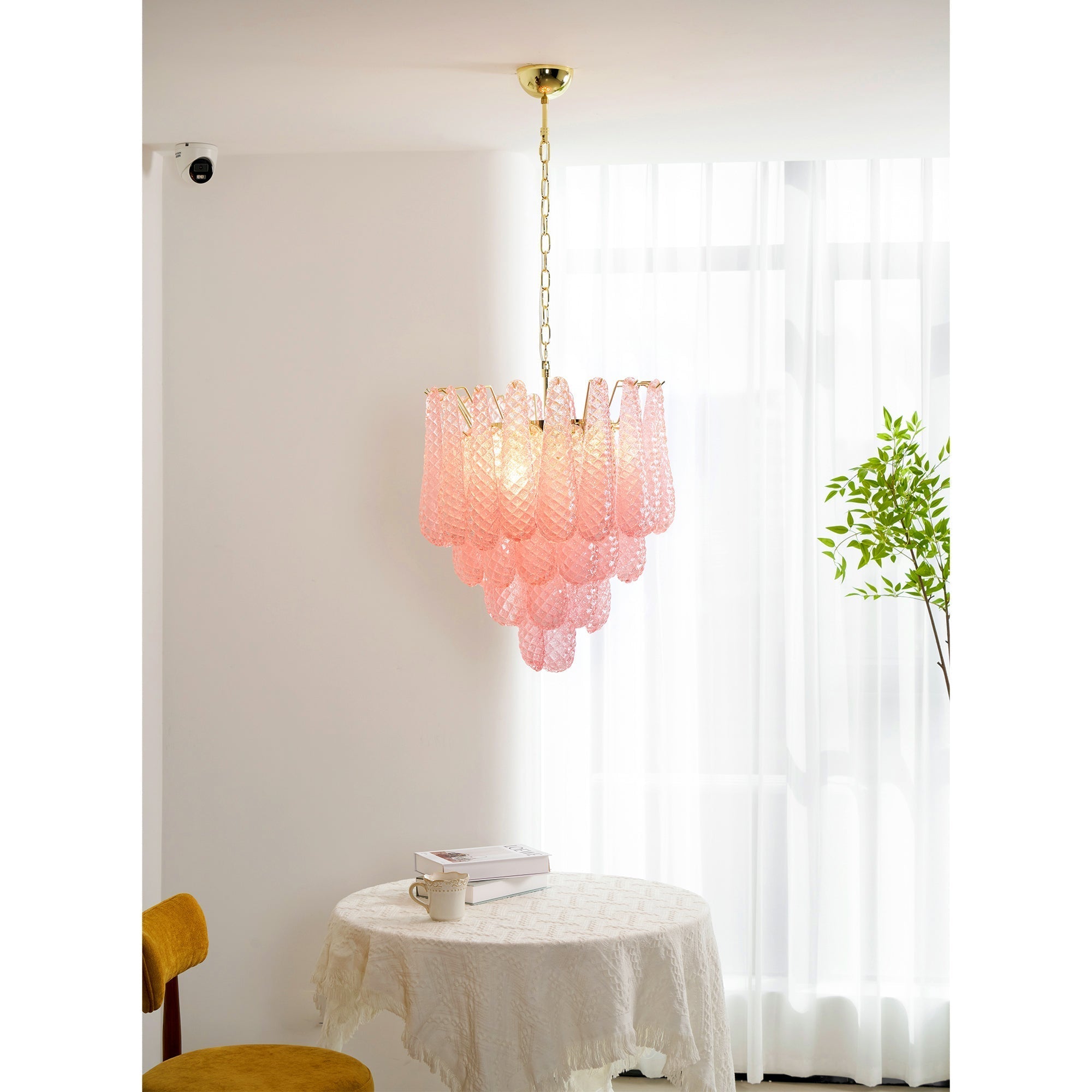 Aurora Chandelier Pink Droplet Murano Glass Diamond Pattern Waterfall - Letslighting