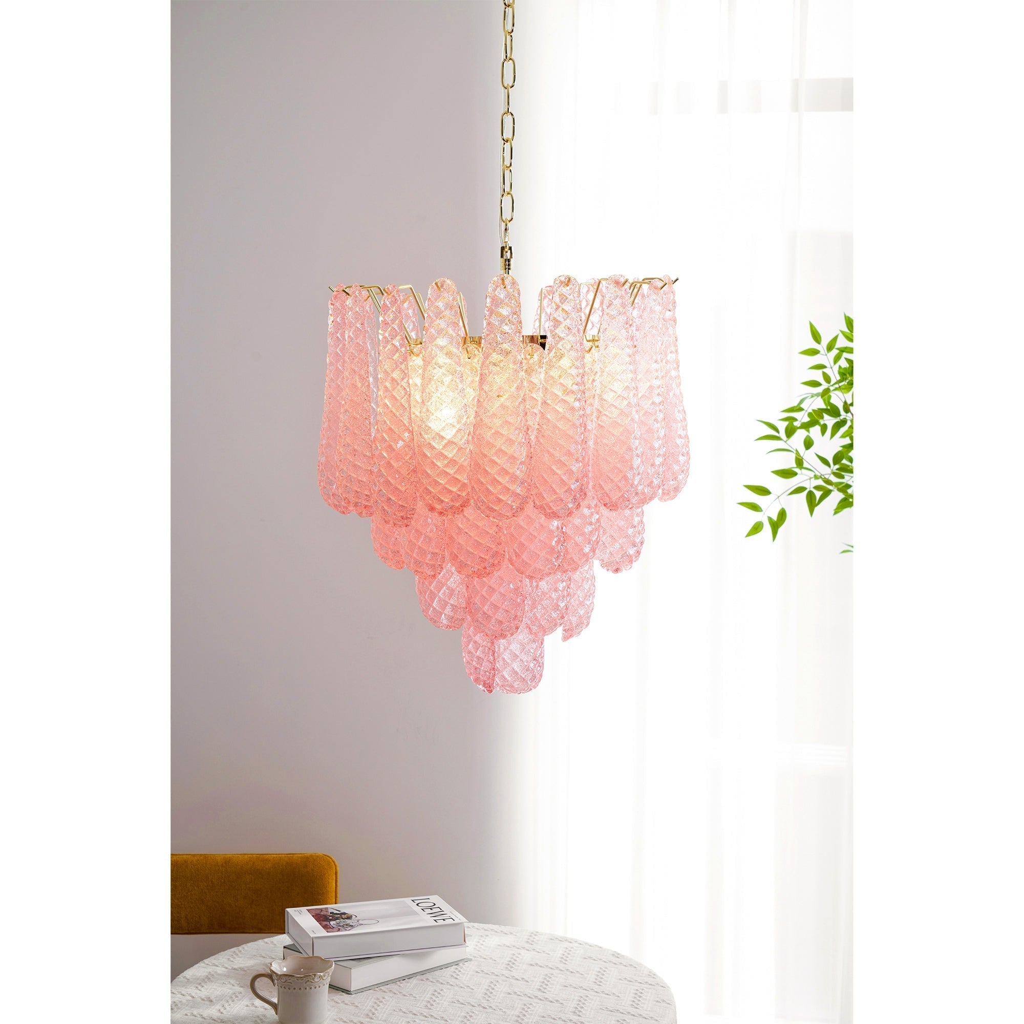 Aurora Chandelier Pink Droplet Murano Glass Diamond Pattern Waterfall - Letslighting