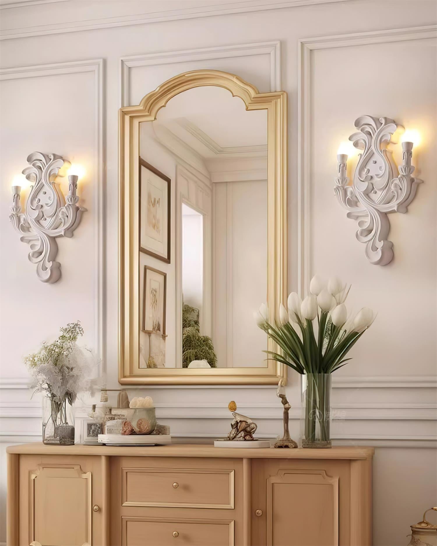 Wall Lamp Sculptural Plaster Candle Arms Uplighting Elegant - Letslighting