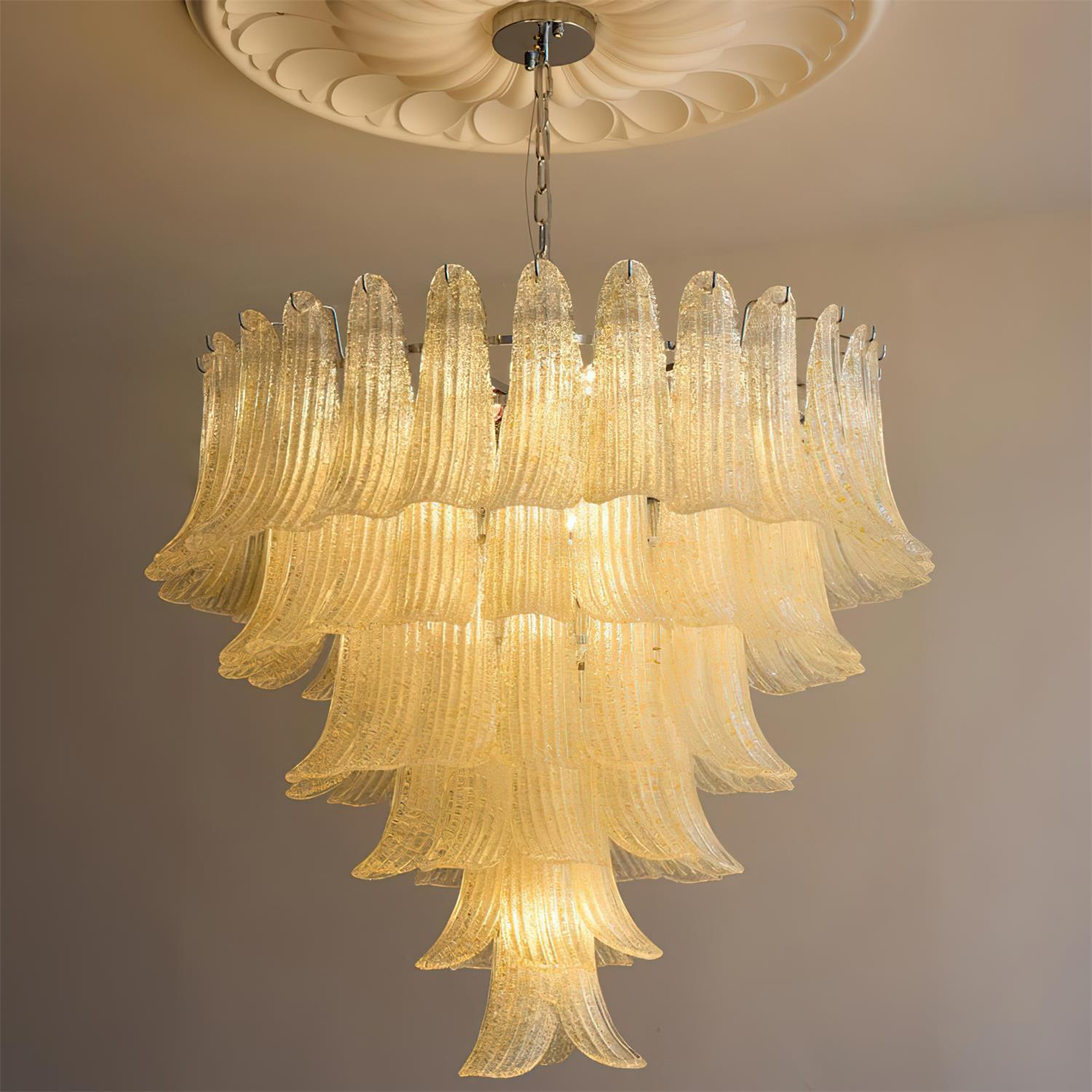 Elena Chandelier Hand-Shaped Glass Petals on Tiered Frame - Letslighting