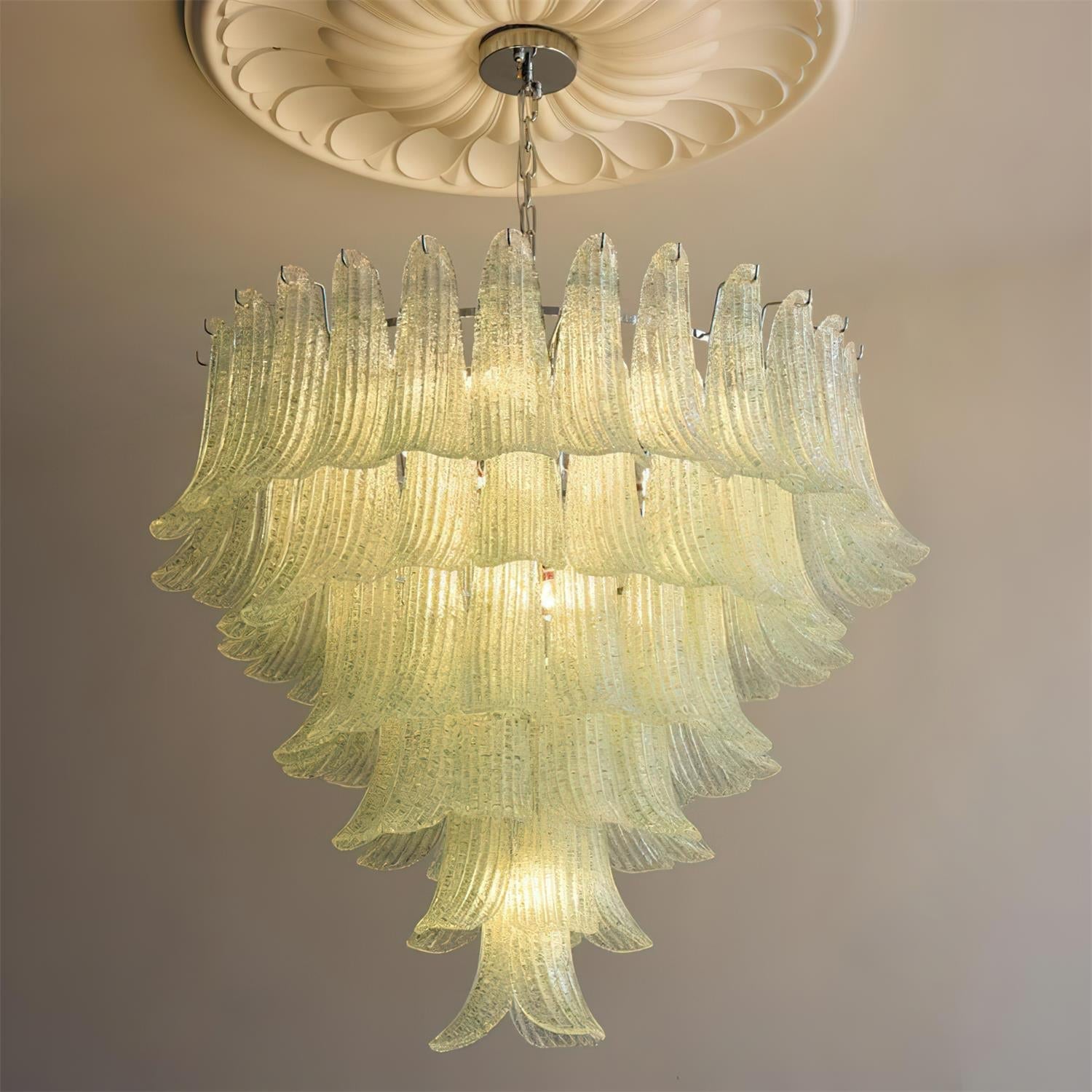 Elena Chandelier Hand-Shaped Glass Petals on Tiered Frame - Letslighting